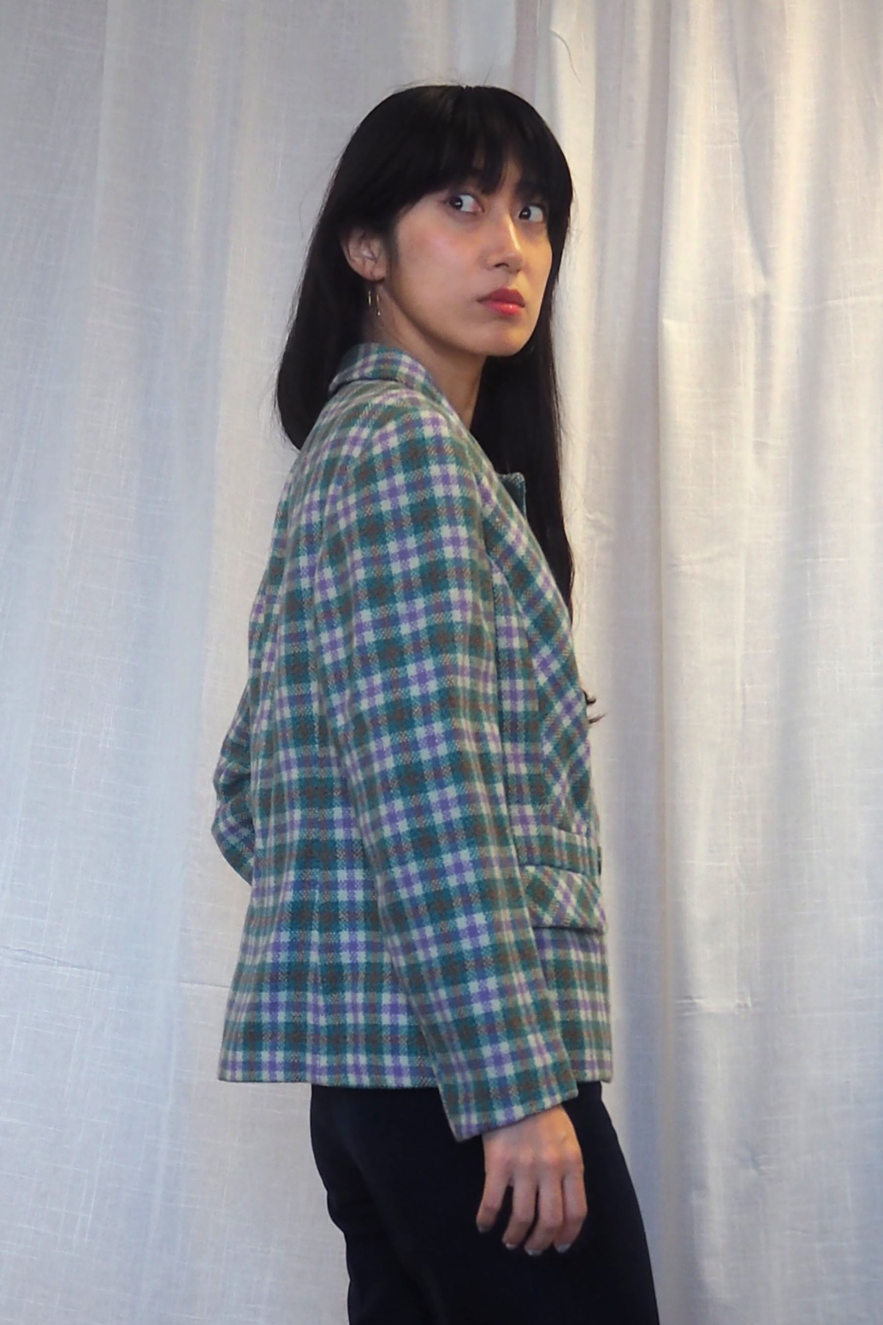 60s Eastex Checked Tweed Jacket Light Green