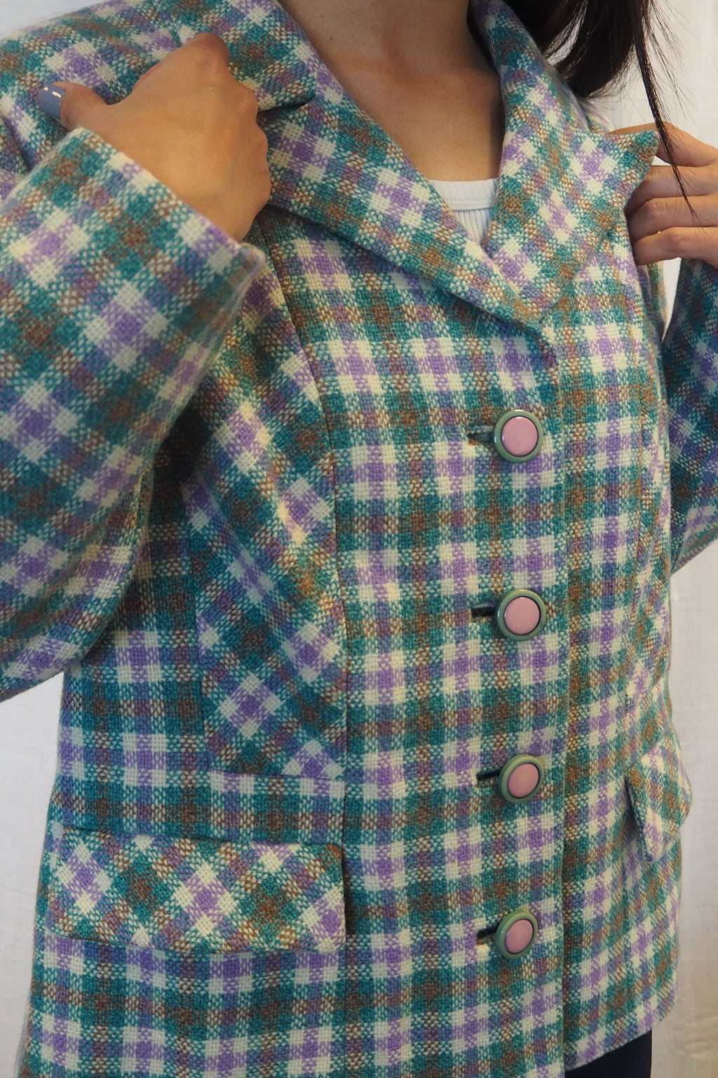 60s Eastex Checked Tweed Jacket Light Green
