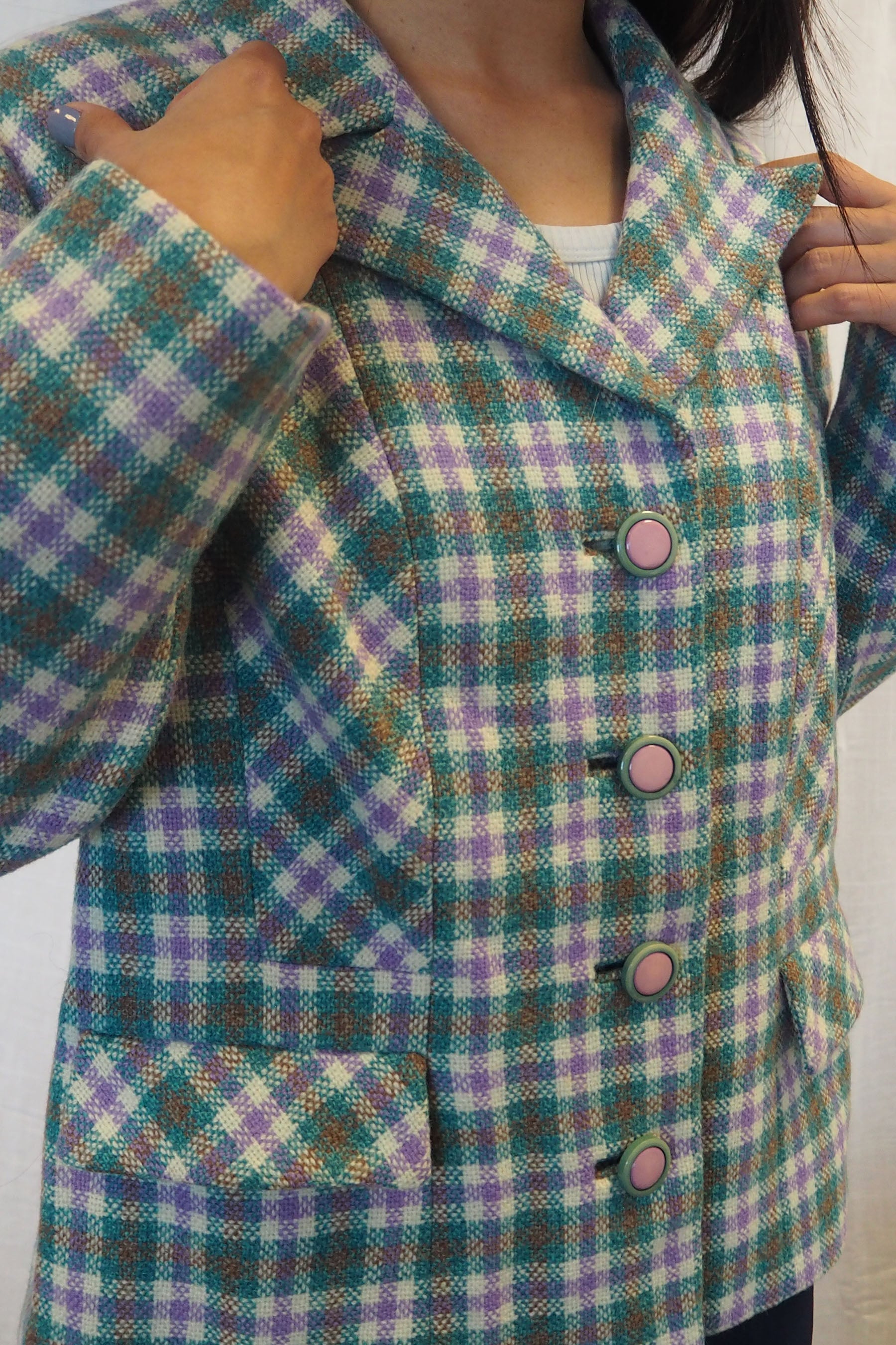 60s Eastex Checked Tweed Jacket Light Green