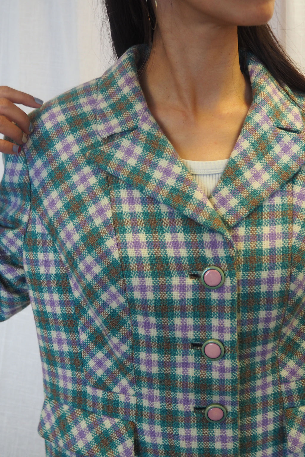 60s Eastex Checked Tweed Jacket Light Green