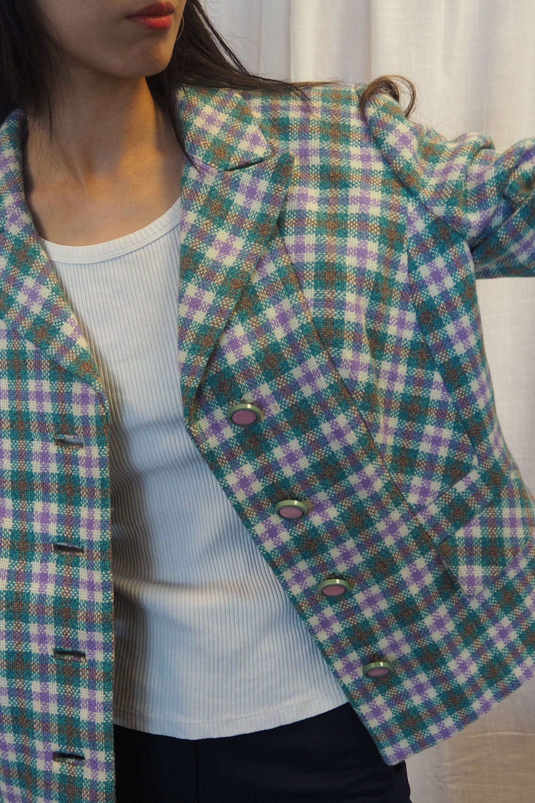 60s Eastex Checked Tweed Jacket Light Green