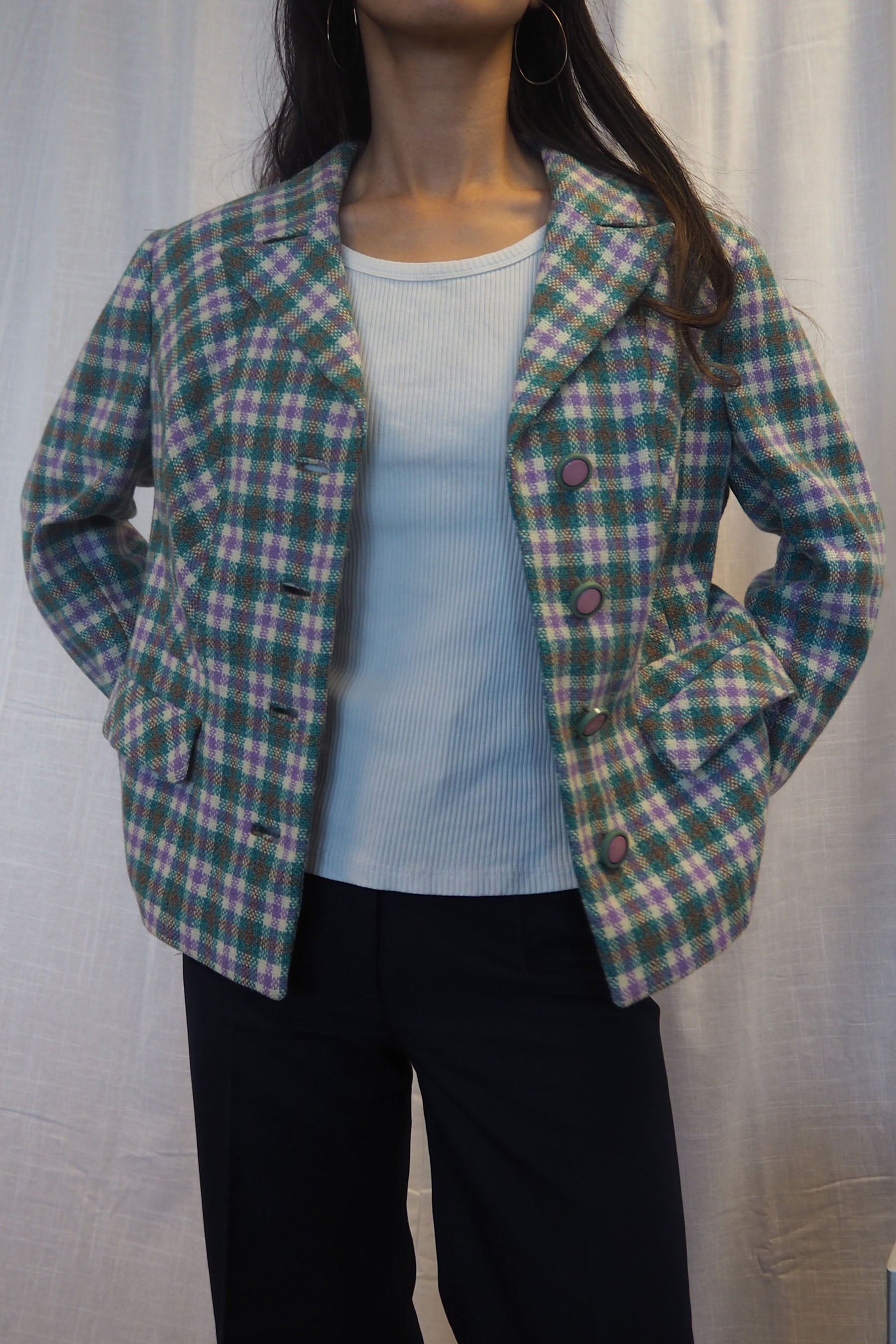 60s Eastex Checked Tweed Jacket Light Green