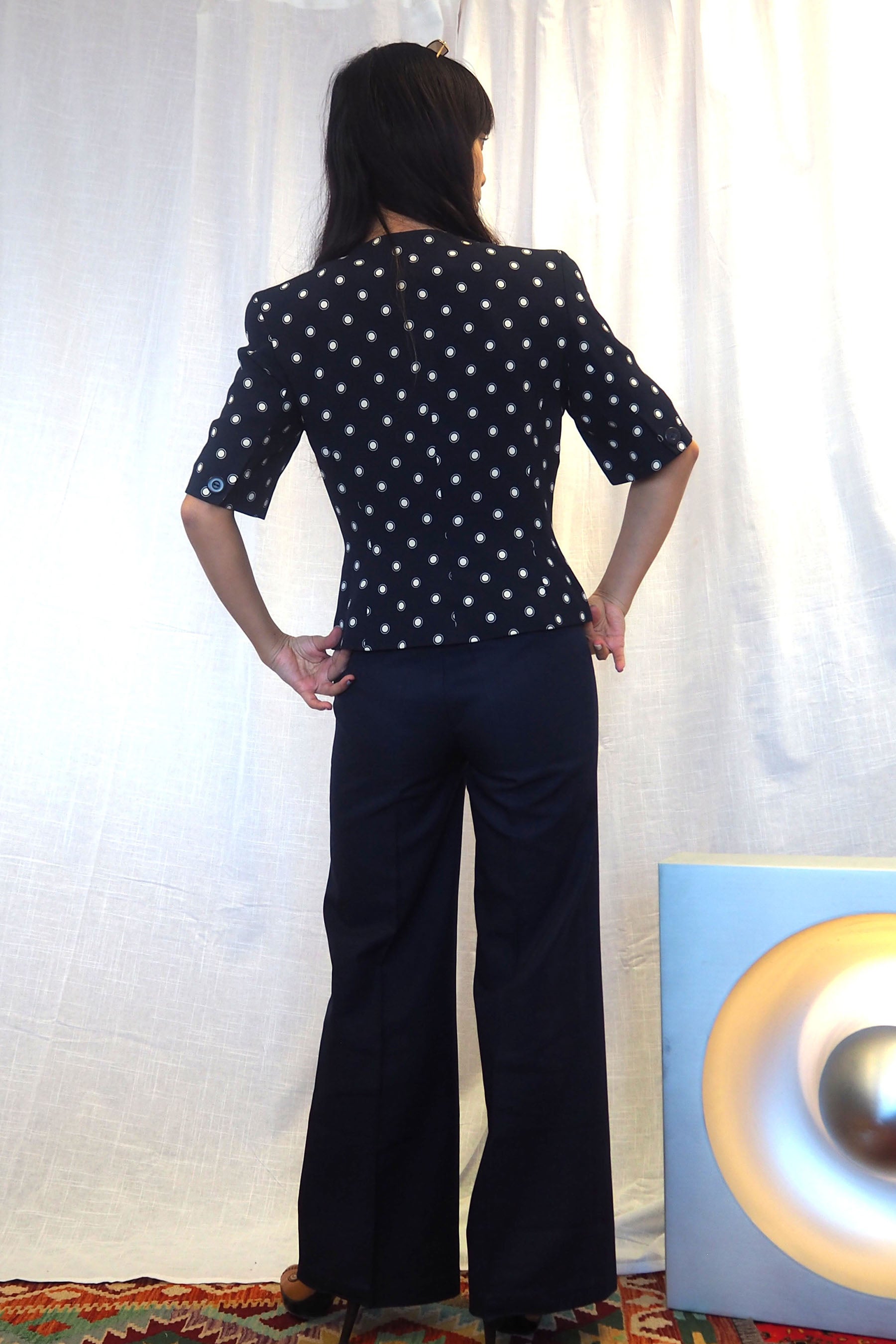 80s ALEXON Polka Dot Half Sleeve Jacket Navy