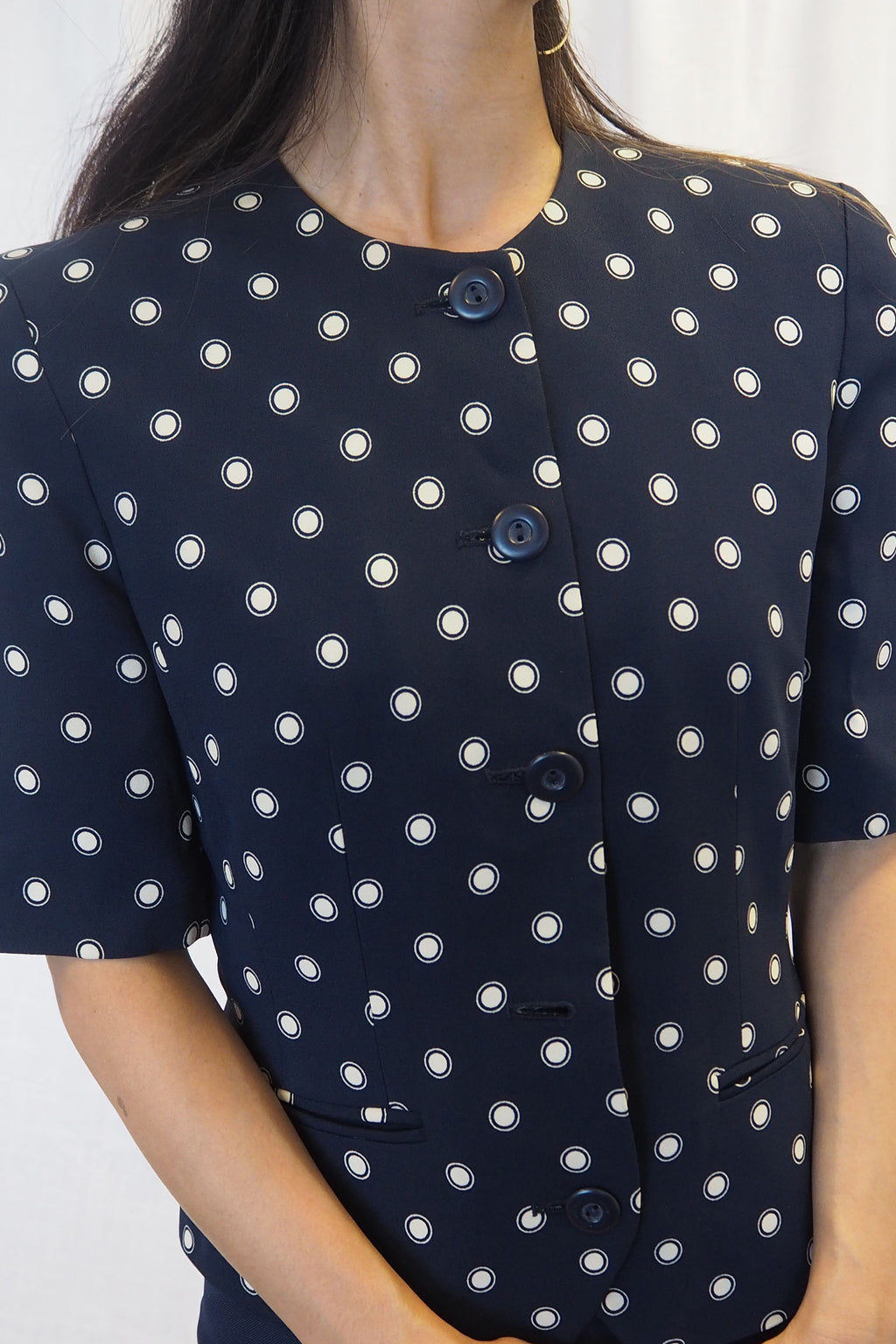 80s ALEXON Polka Dot Half Sleeve Jacket Navy