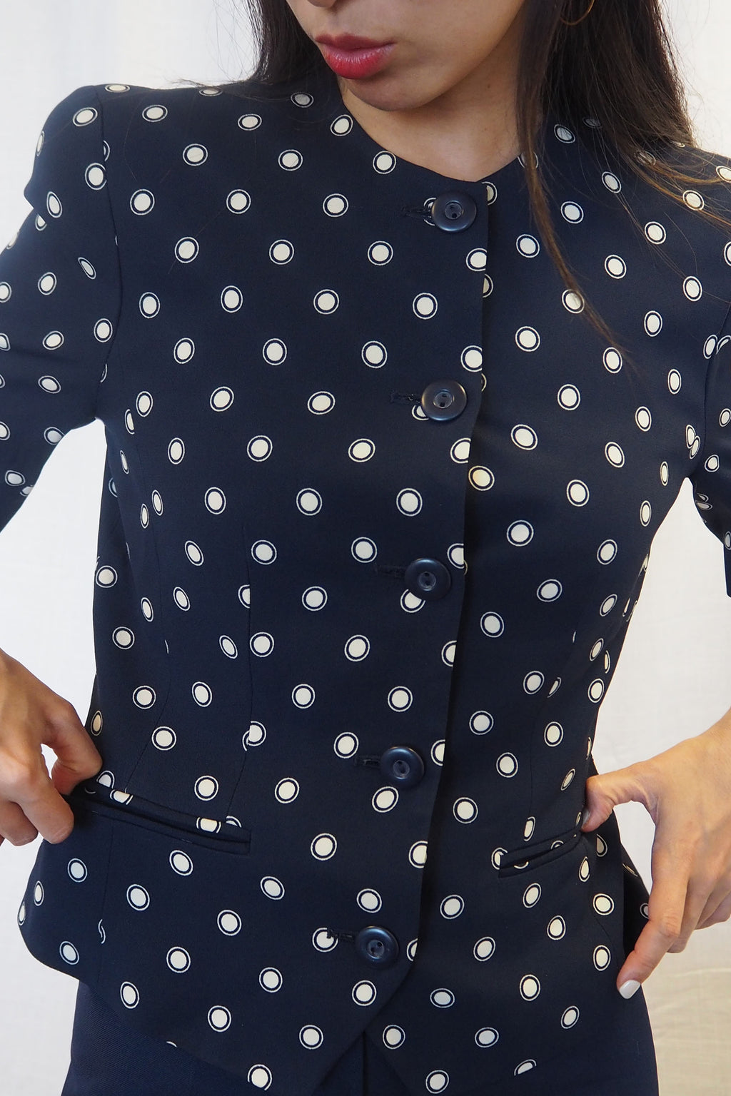 80s ALEXON Polka Dot Half Sleeve Jacket Navy