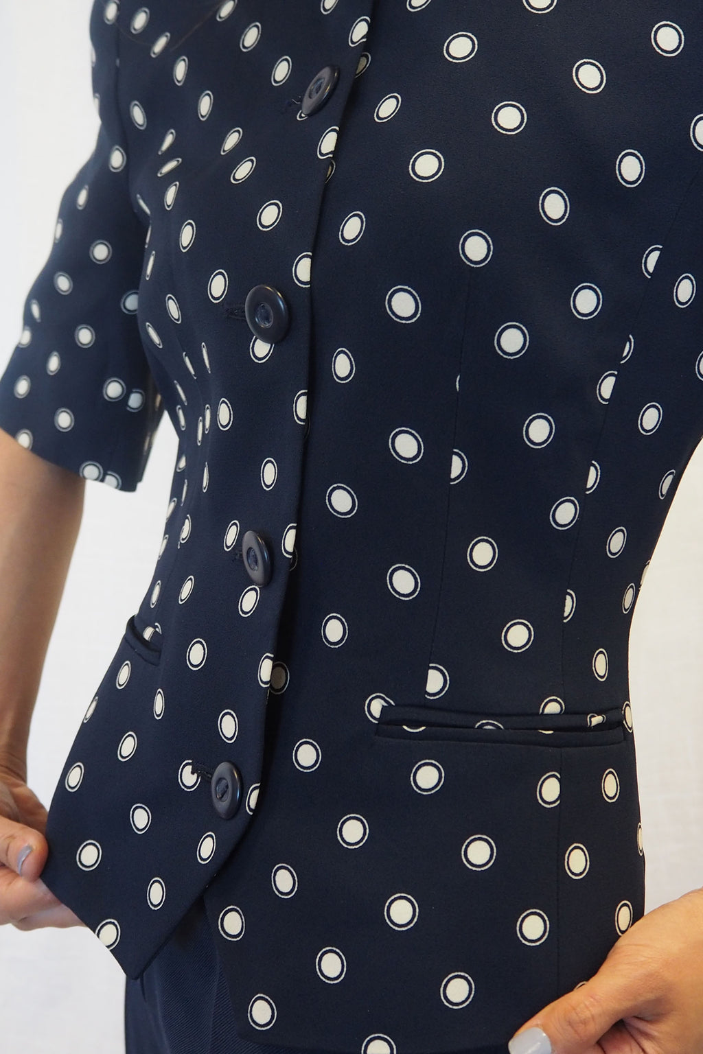 80s ALEXON Polka Dot Half Sleeve Jacket Navy