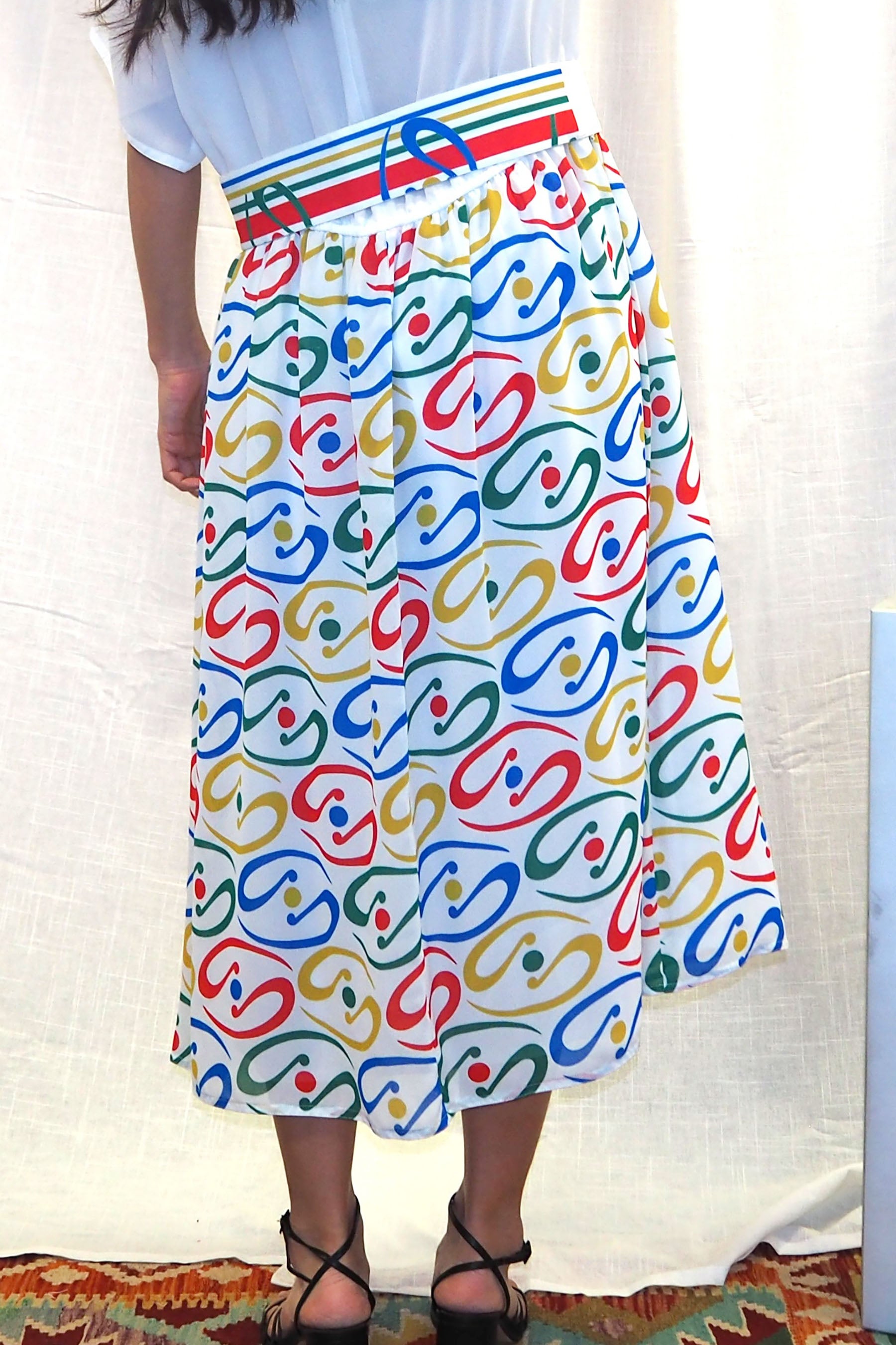 80s colorful and unique printed dress　”Gold Label by Tricoville”