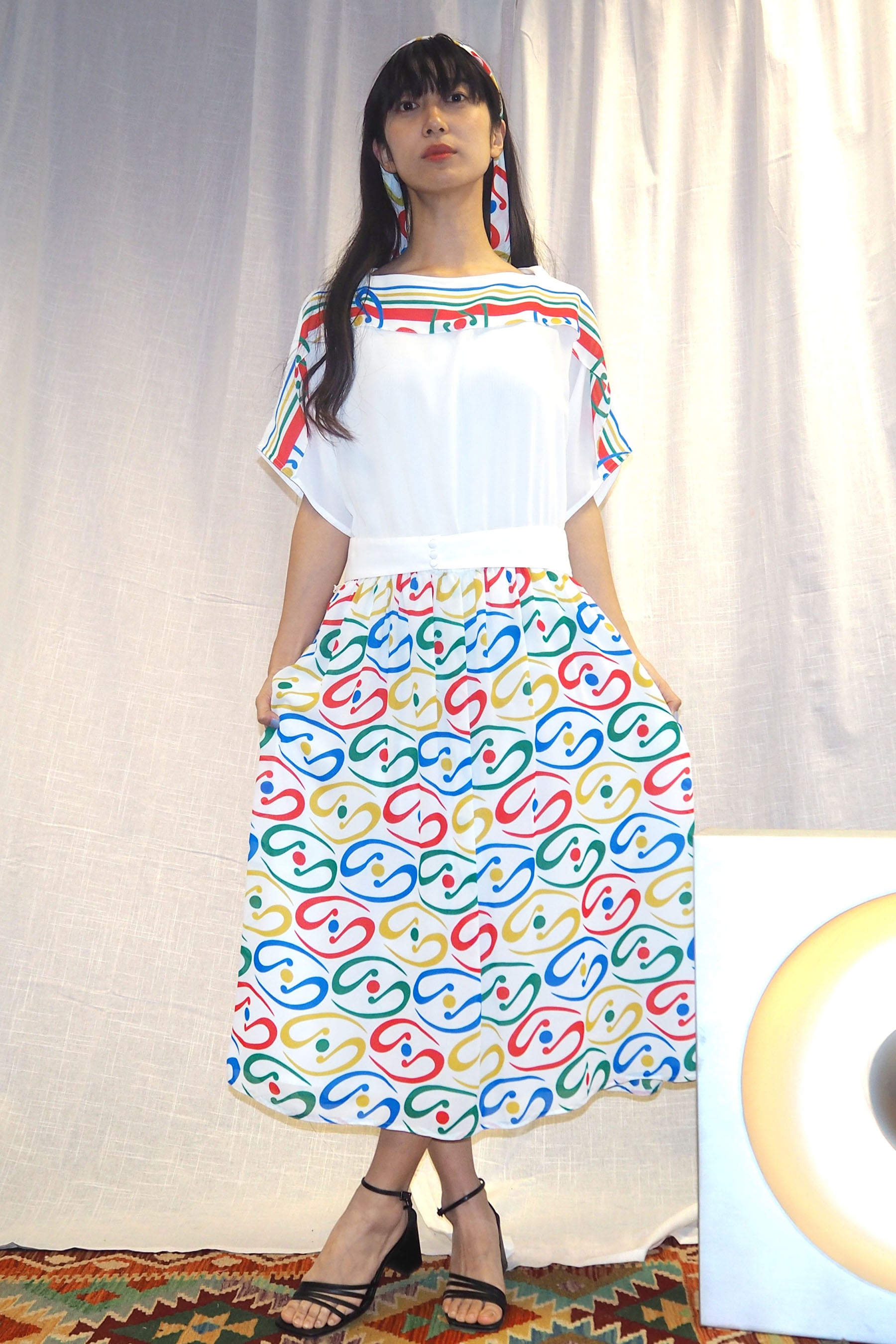 80s colorful and unique printed dress　”Gold Label by Tricoville”