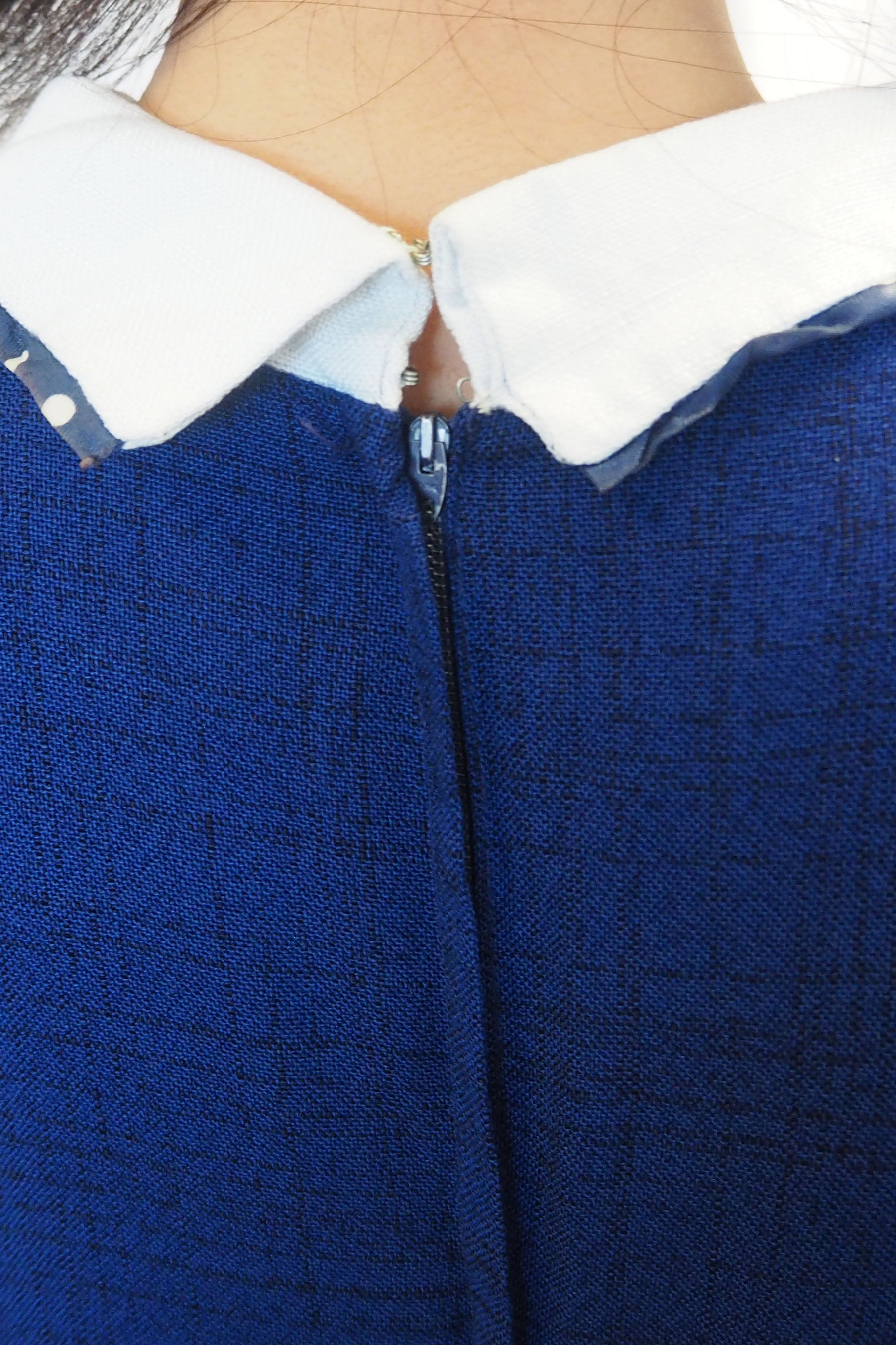 60's Navy Polka Dot Collar Midi Dress
