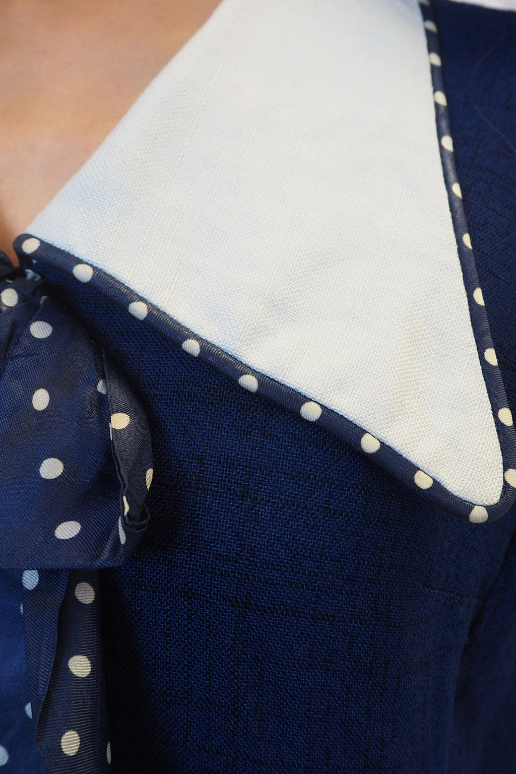 60's Navy Polka Dot Collar Midi Dress