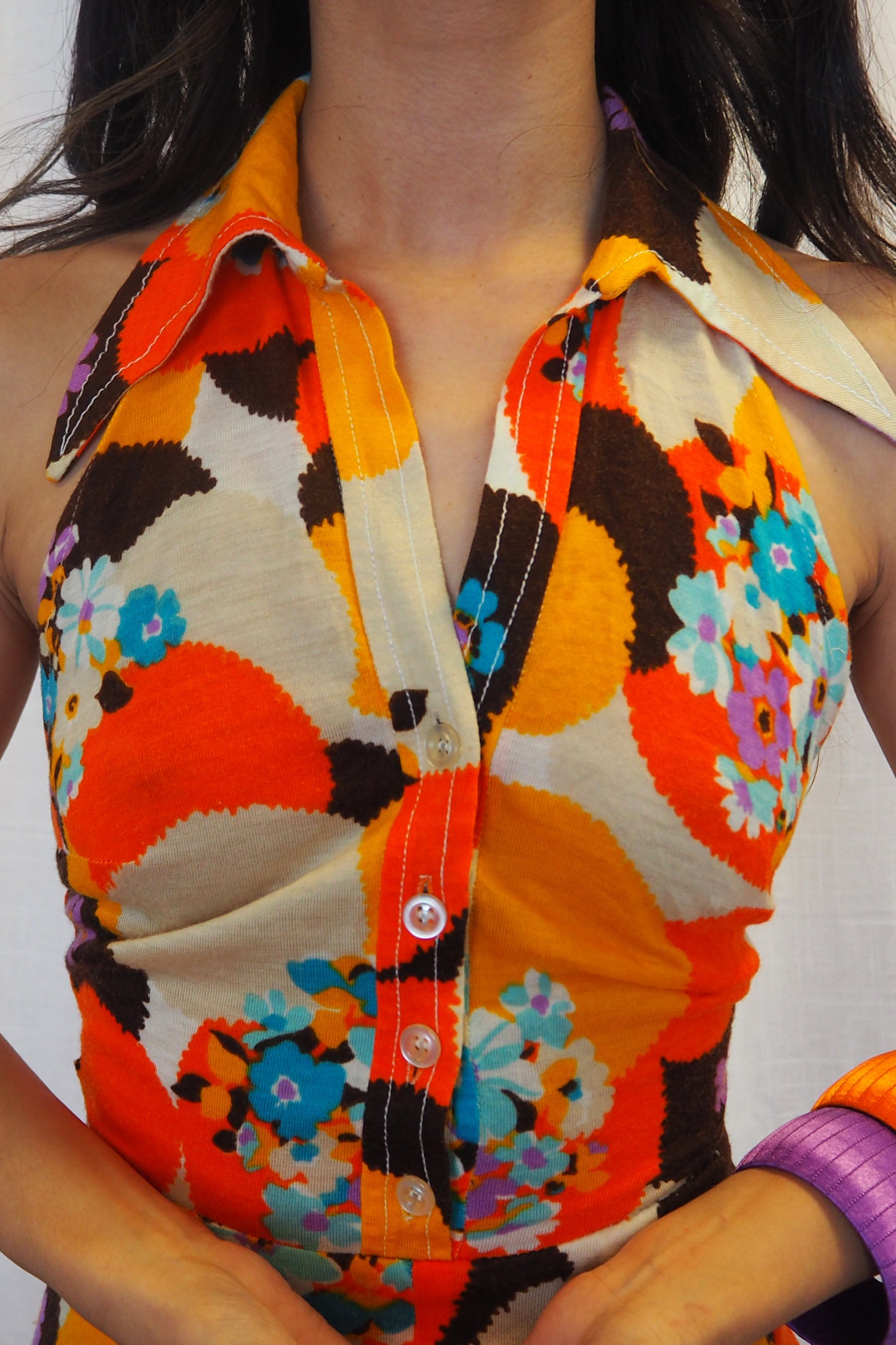 70's Orange Psychedelic Halter Neck Dress