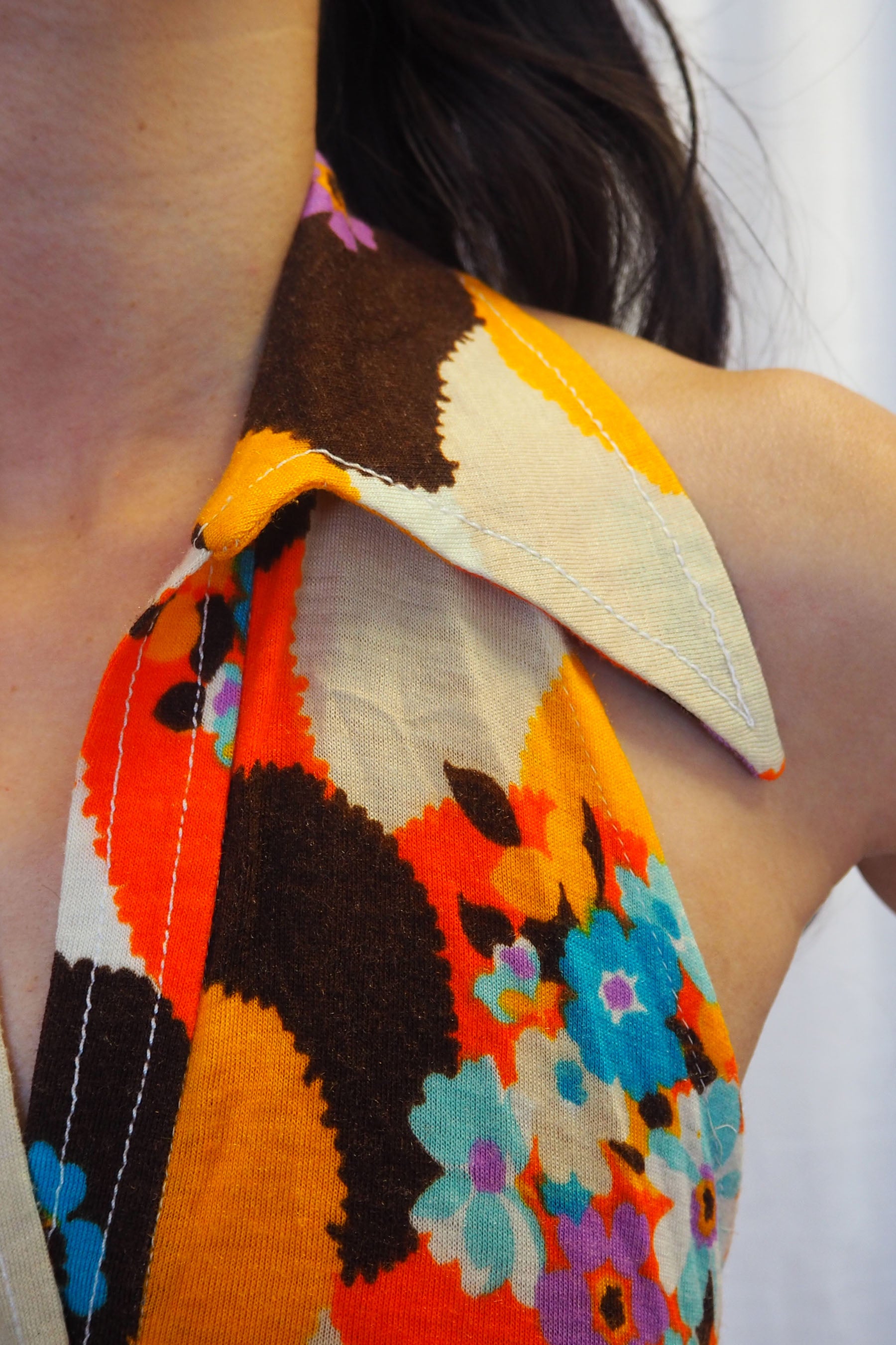 70's Orange Psychedelic Halter Neck Dress