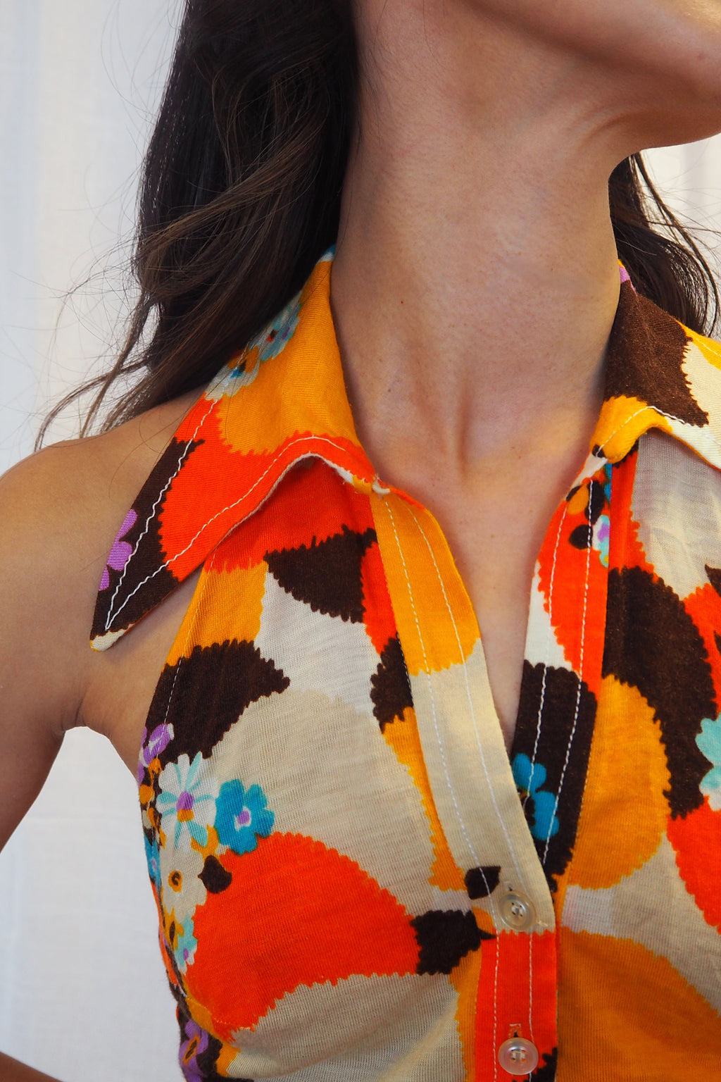 70's Orange Psychedelic Halter Neck Dress