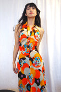70's Orange Psychedelic Halter Neck Dress