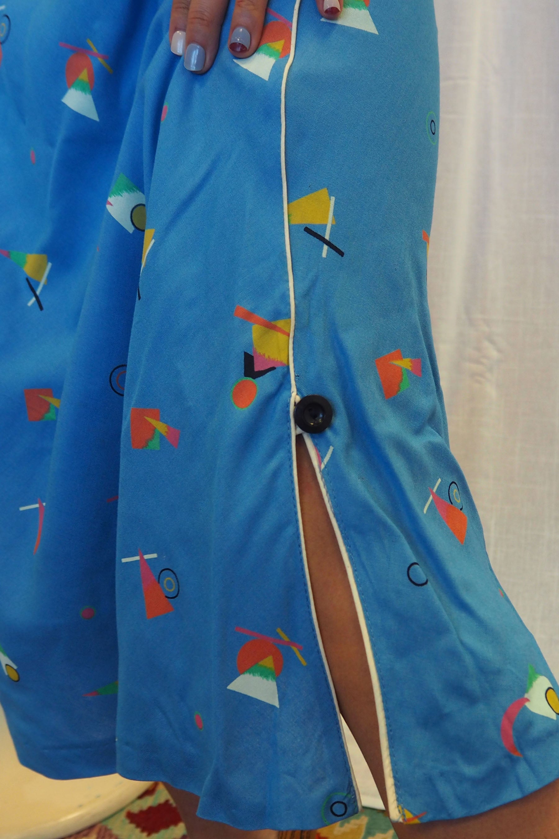 70's-80's Creations Desir Art Deco Pattern Skirt Light Blue