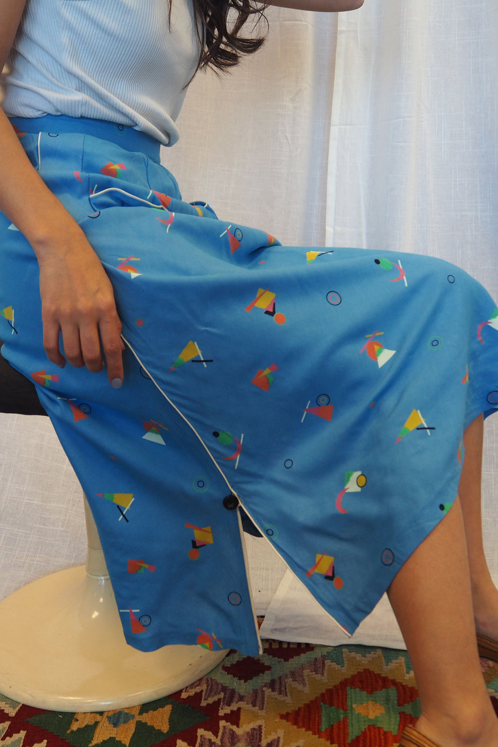 70's-80's Creations Desir Art Deco Pattern Skirt Light Blue