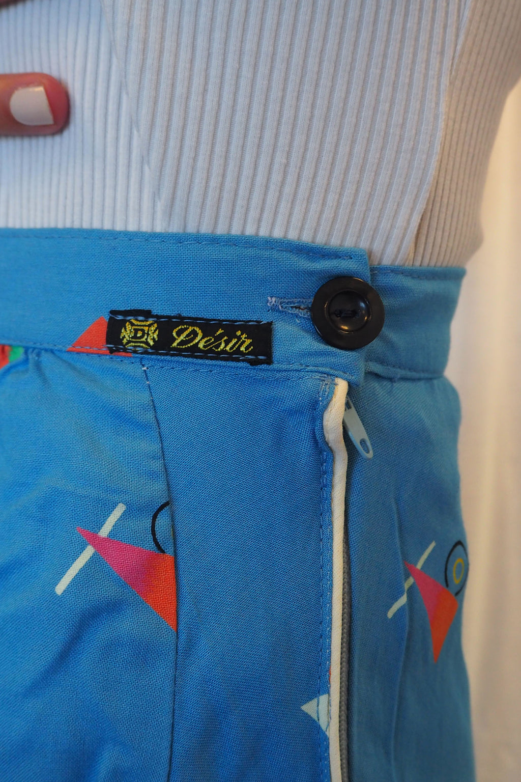 70's-80's Creations Desir Art Deco Pattern Skirt Light Blue