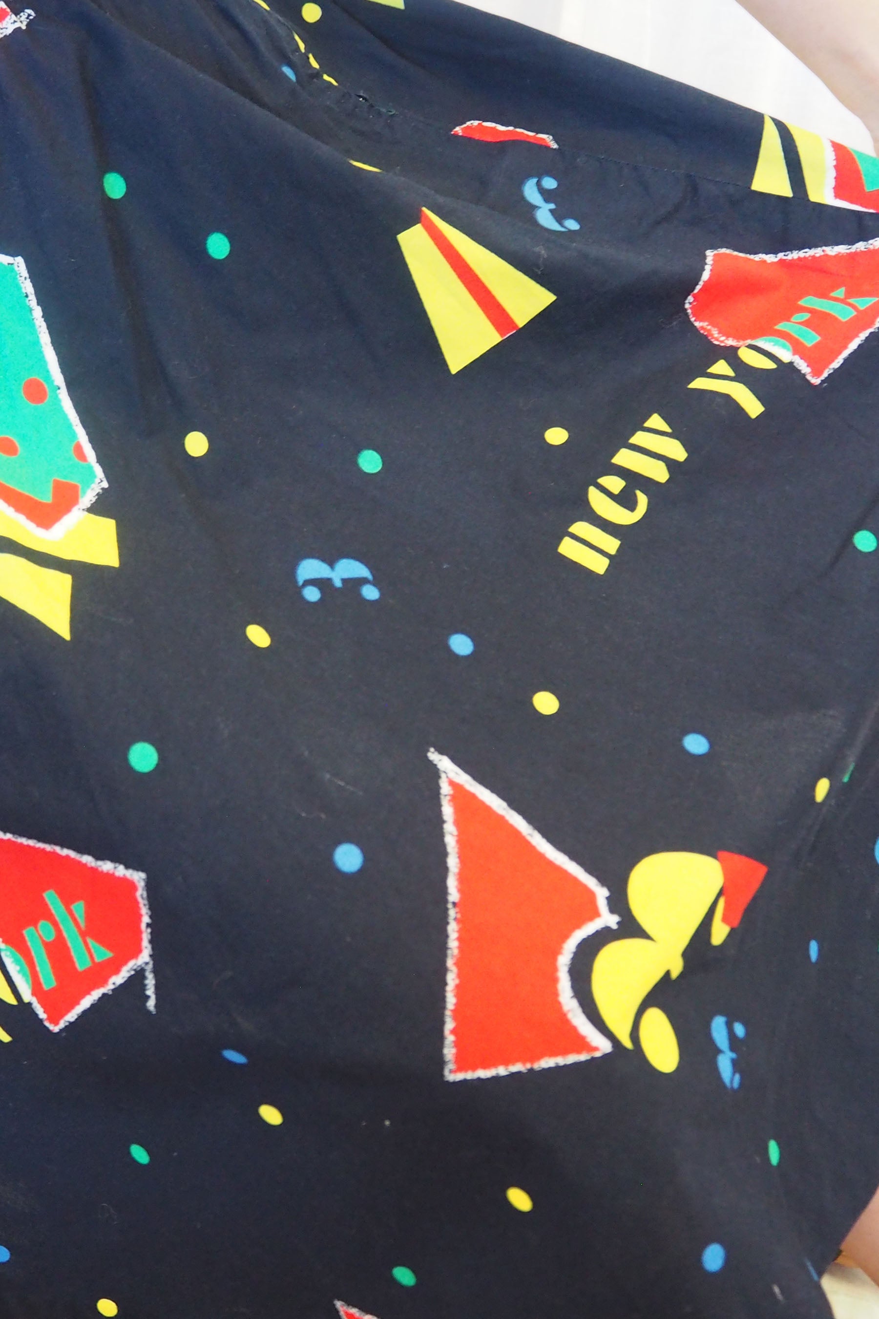 80's Geometric Pattern Circular Skirt Black