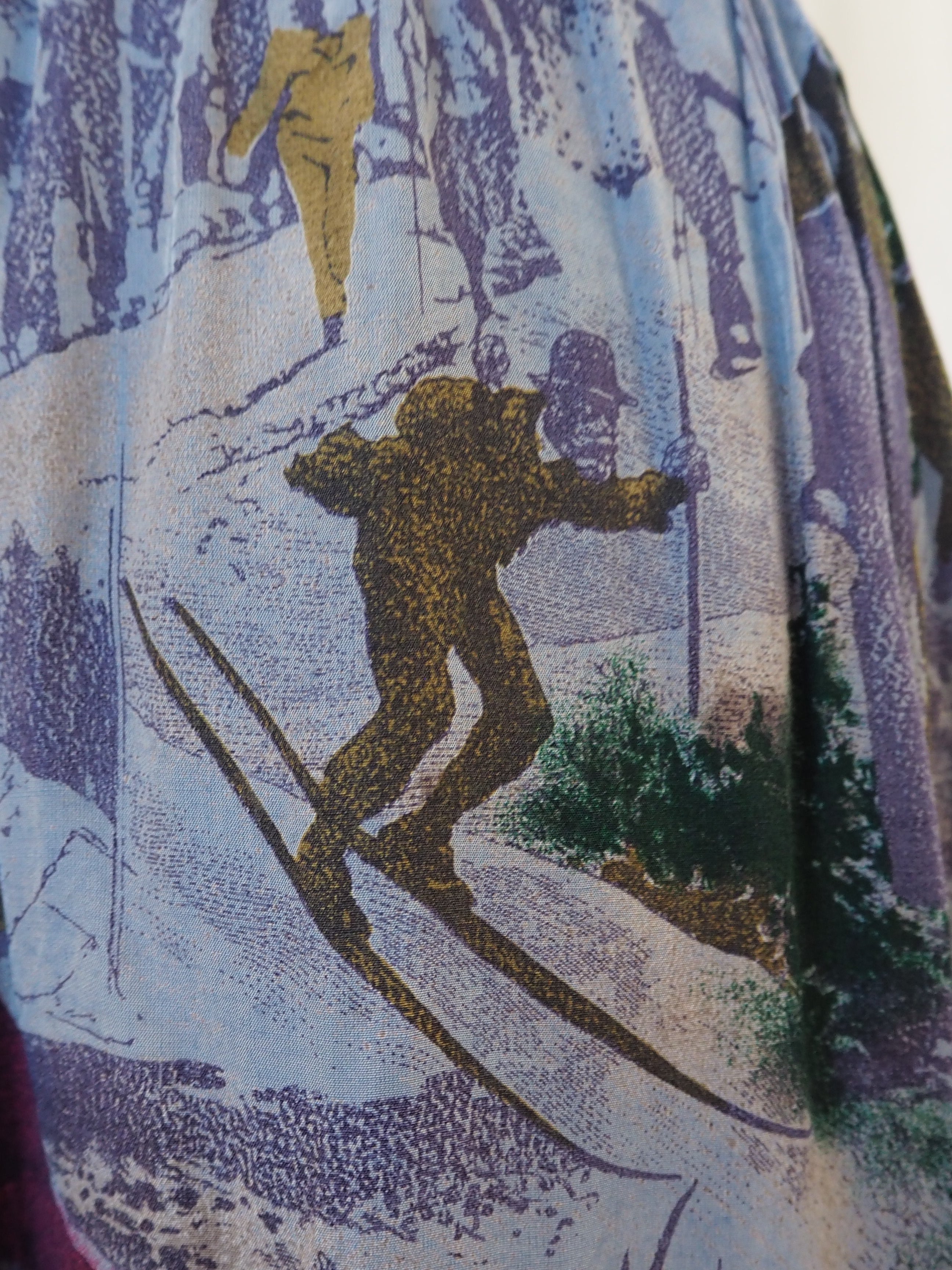 70's-80's Tuzzi Skier Print Ruffle Skirt Glay/Purple