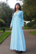70's QUAD Romantic Ruffle Dress Light Blue