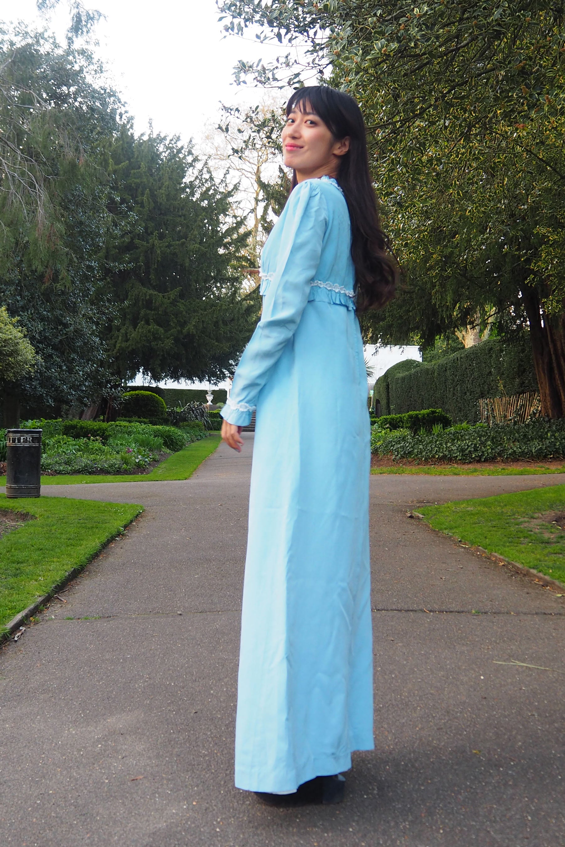 70's QUAD Romantic Ruffle Dress Light Blue