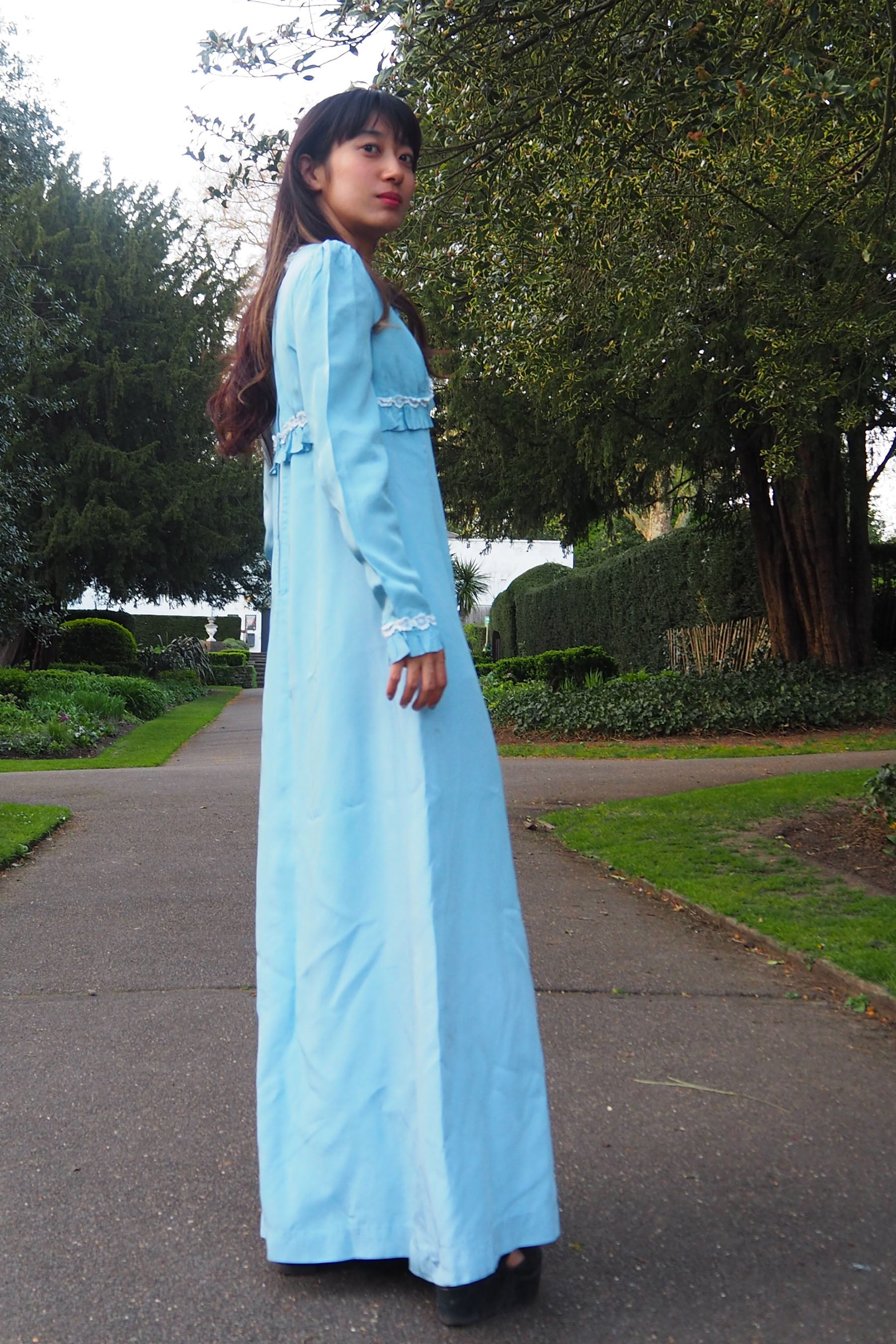 70's QUAD Romantic Ruffle Dress Light Blue