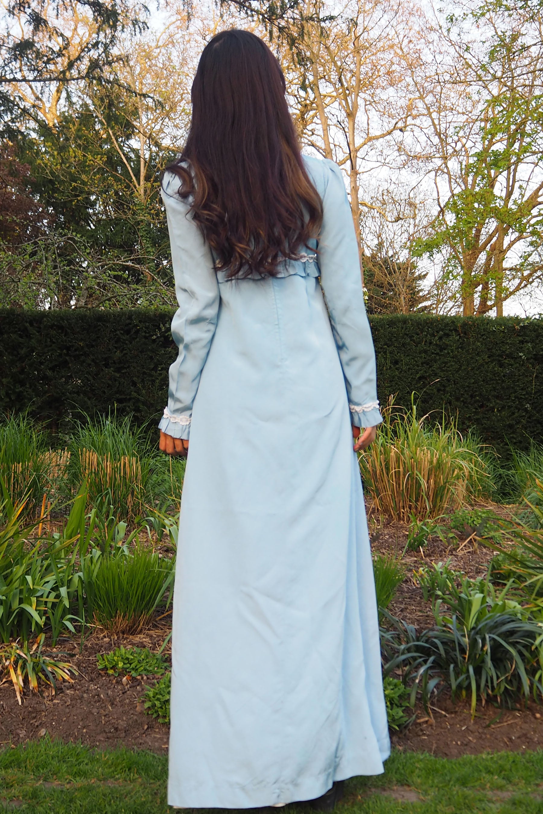 70's QUAD Romantic Ruffle Dress Light Blue