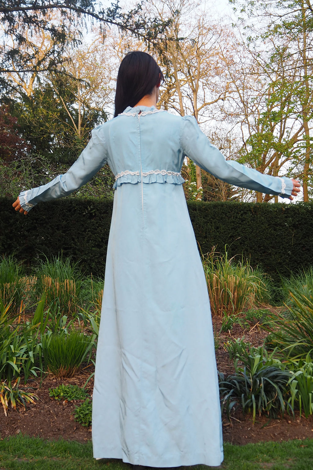 70's QUAD Romantic Ruffle Dress Light Blue