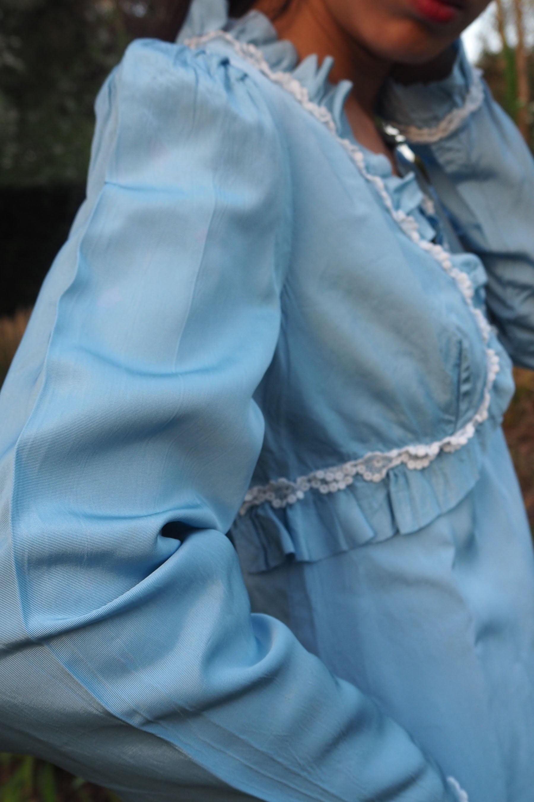 70's QUAD Romantic Ruffle Dress Light Blue