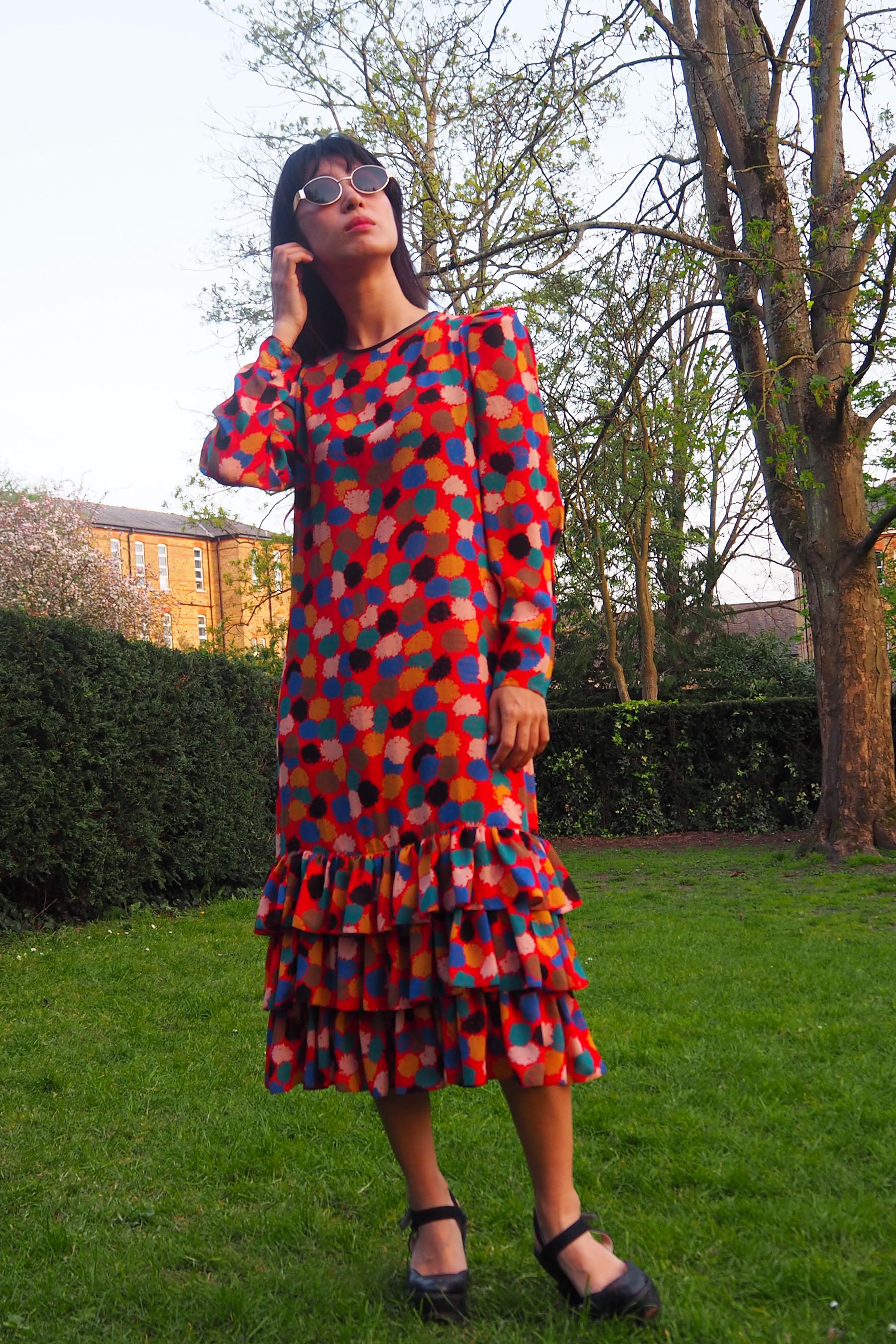 70's-80's Gold Label by Tricoville Ruffle Dress Red