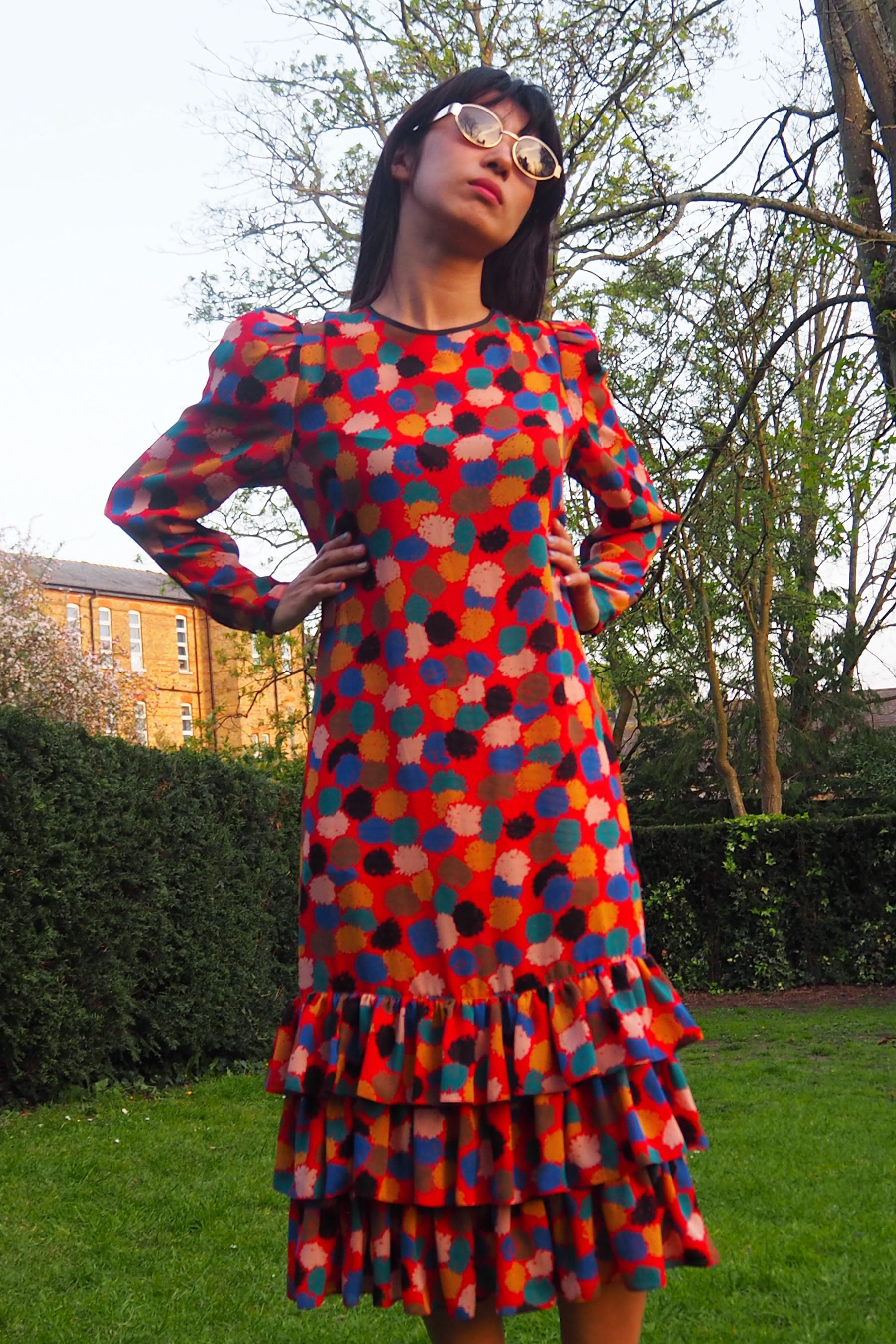 70's-80's Gold Label by Tricoville Ruffle Dress Red