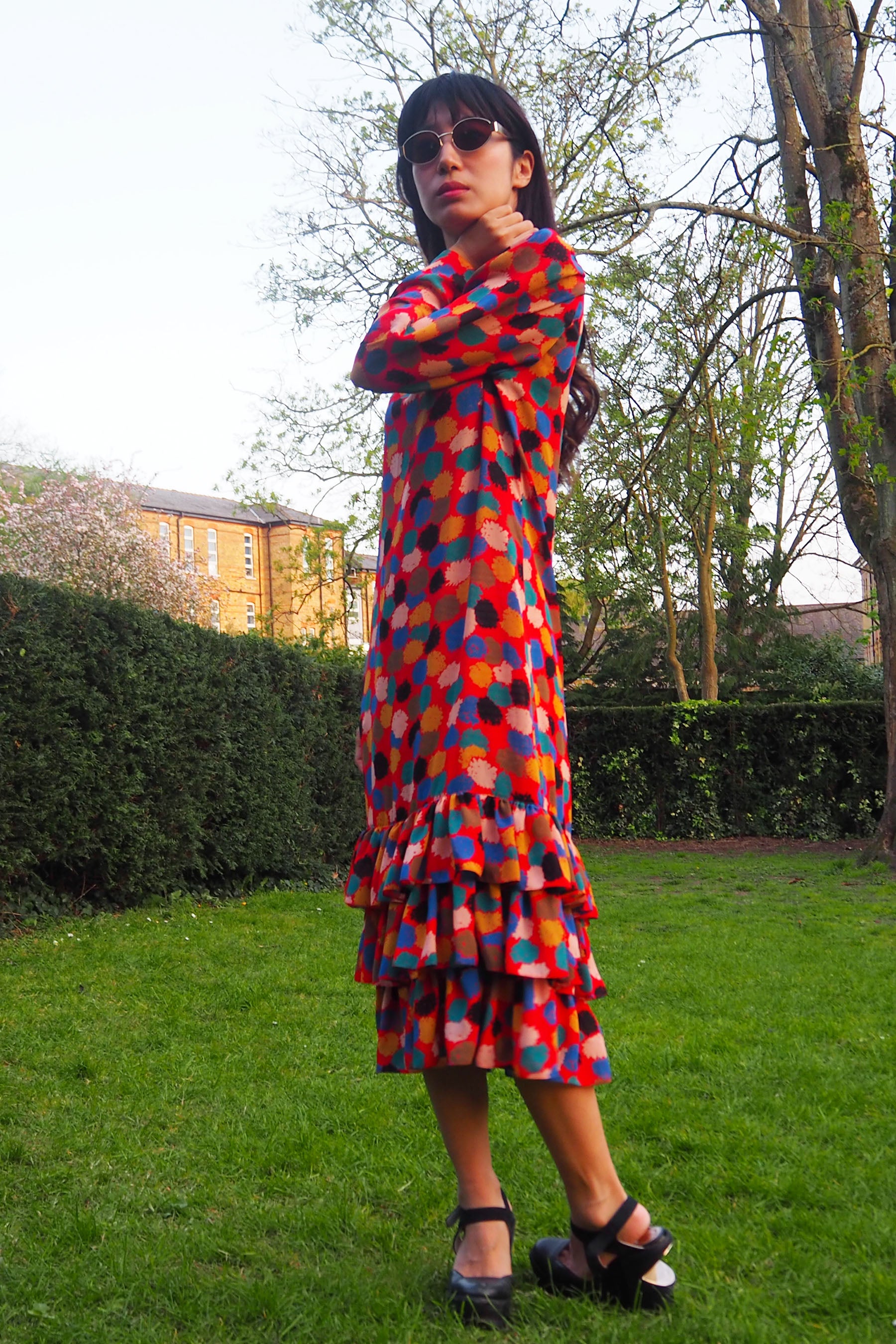 70's-80's Gold Label by Tricoville Ruffle Dress Red