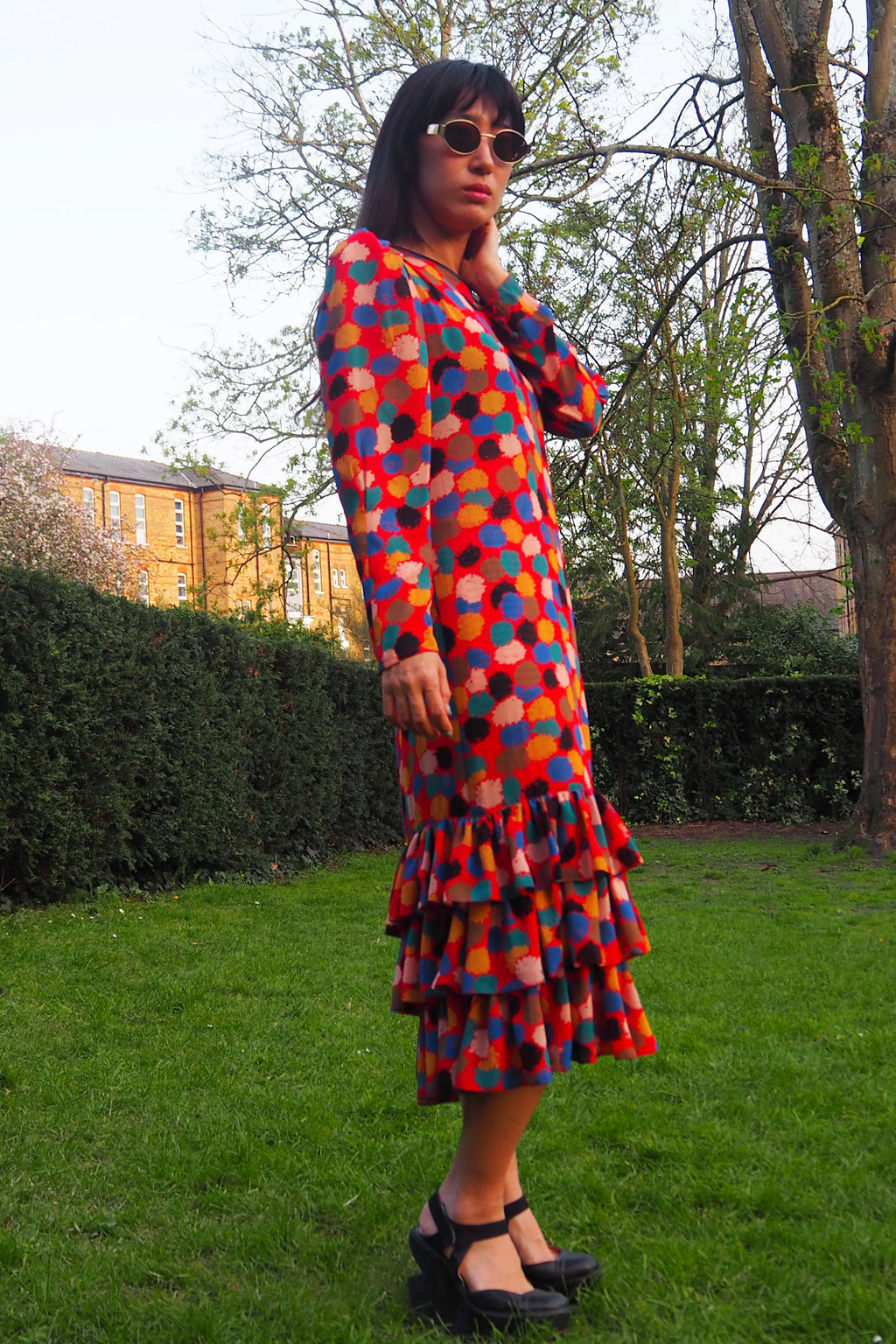 70's-80's Gold Label by Tricoville Ruffle Dress Red