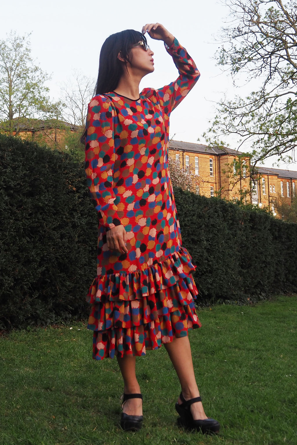 70's-80's Gold Label by Tricoville Ruffle Dress Red