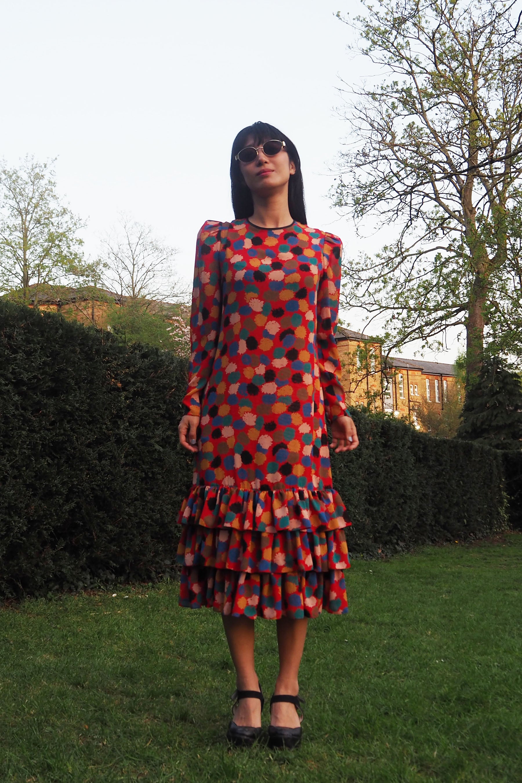70's-80's Gold Label by Tricoville Ruffle Dress Red