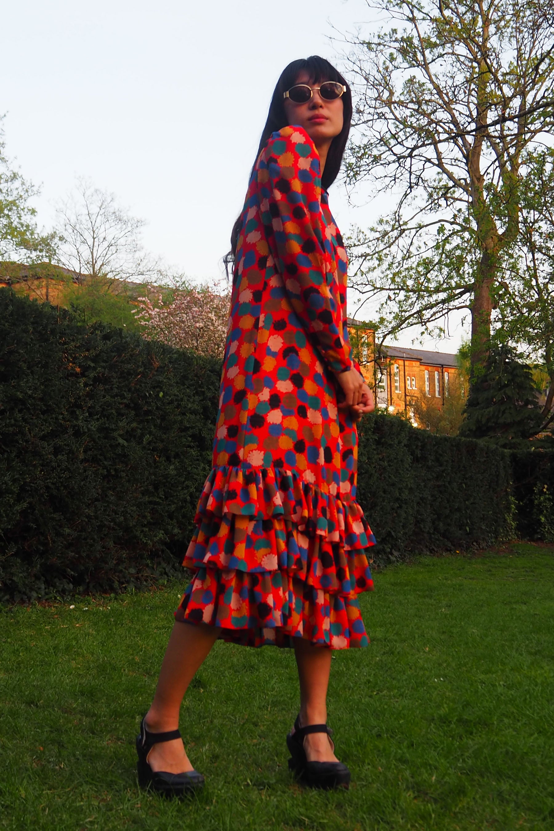 70's-80's Gold Label by Tricoville Ruffle Dress Red