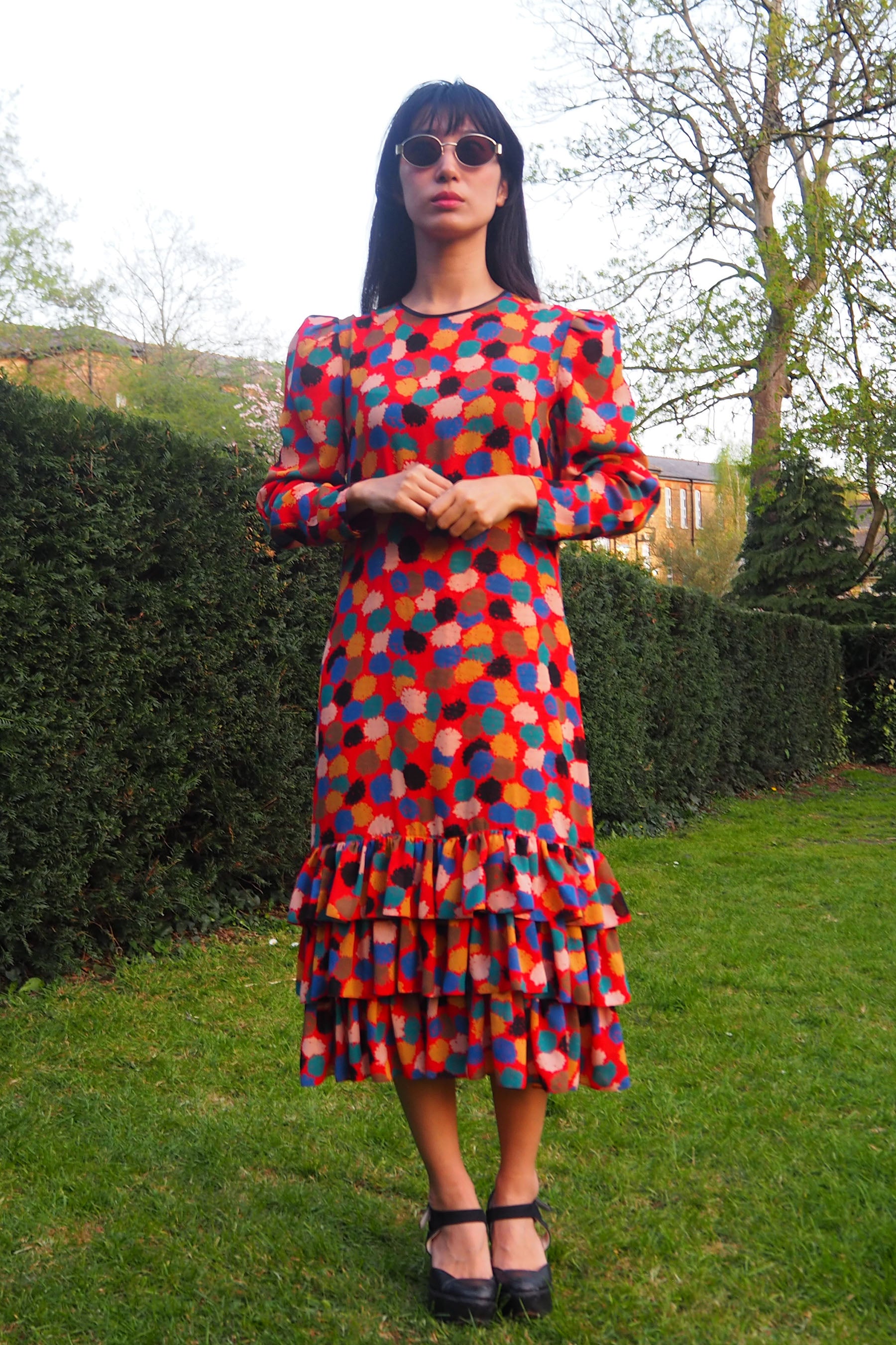70's-80's Gold Label by Tricoville Ruffle Dress Red