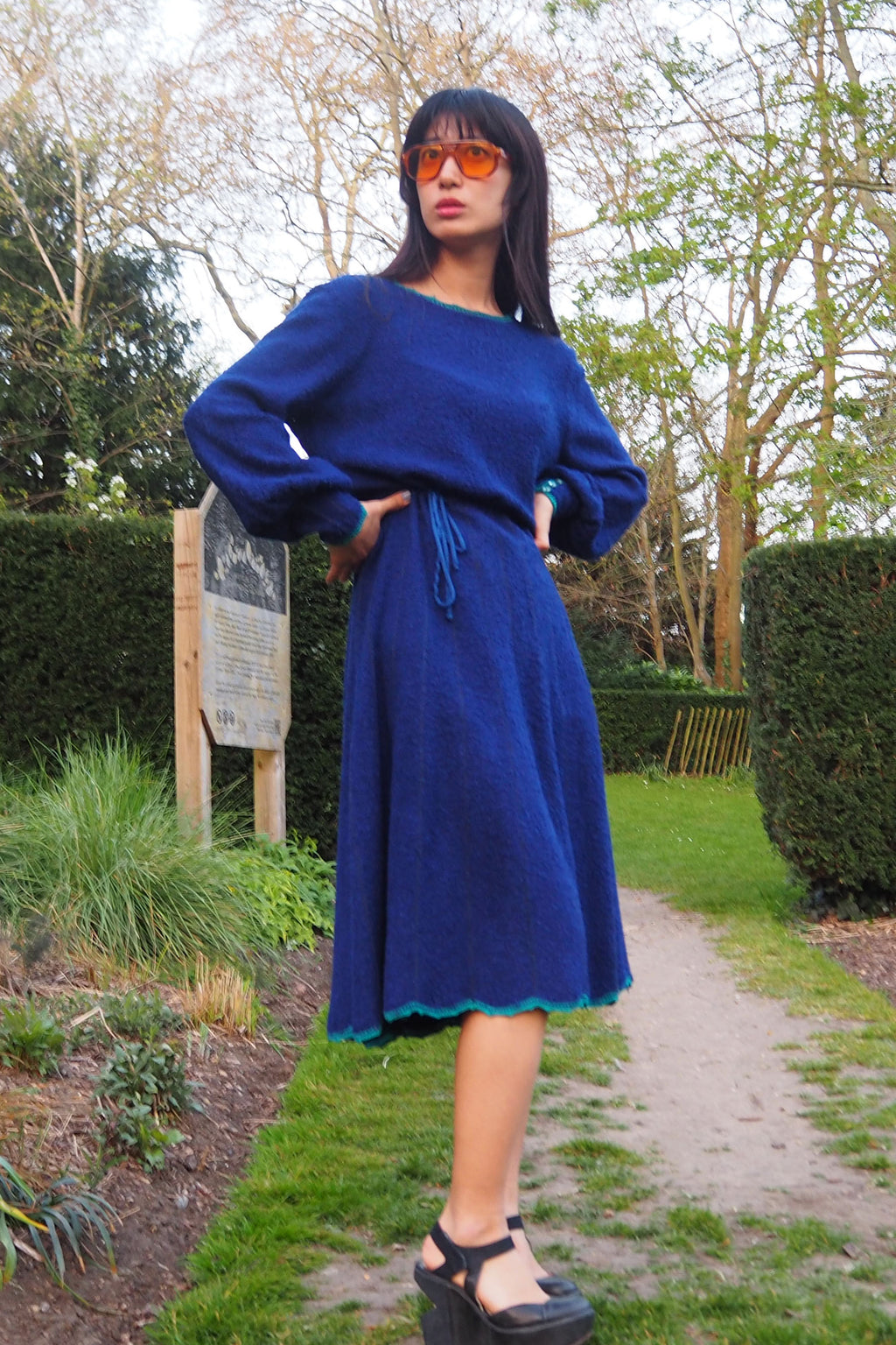70's Mary Ruane london Knit Dress Blue