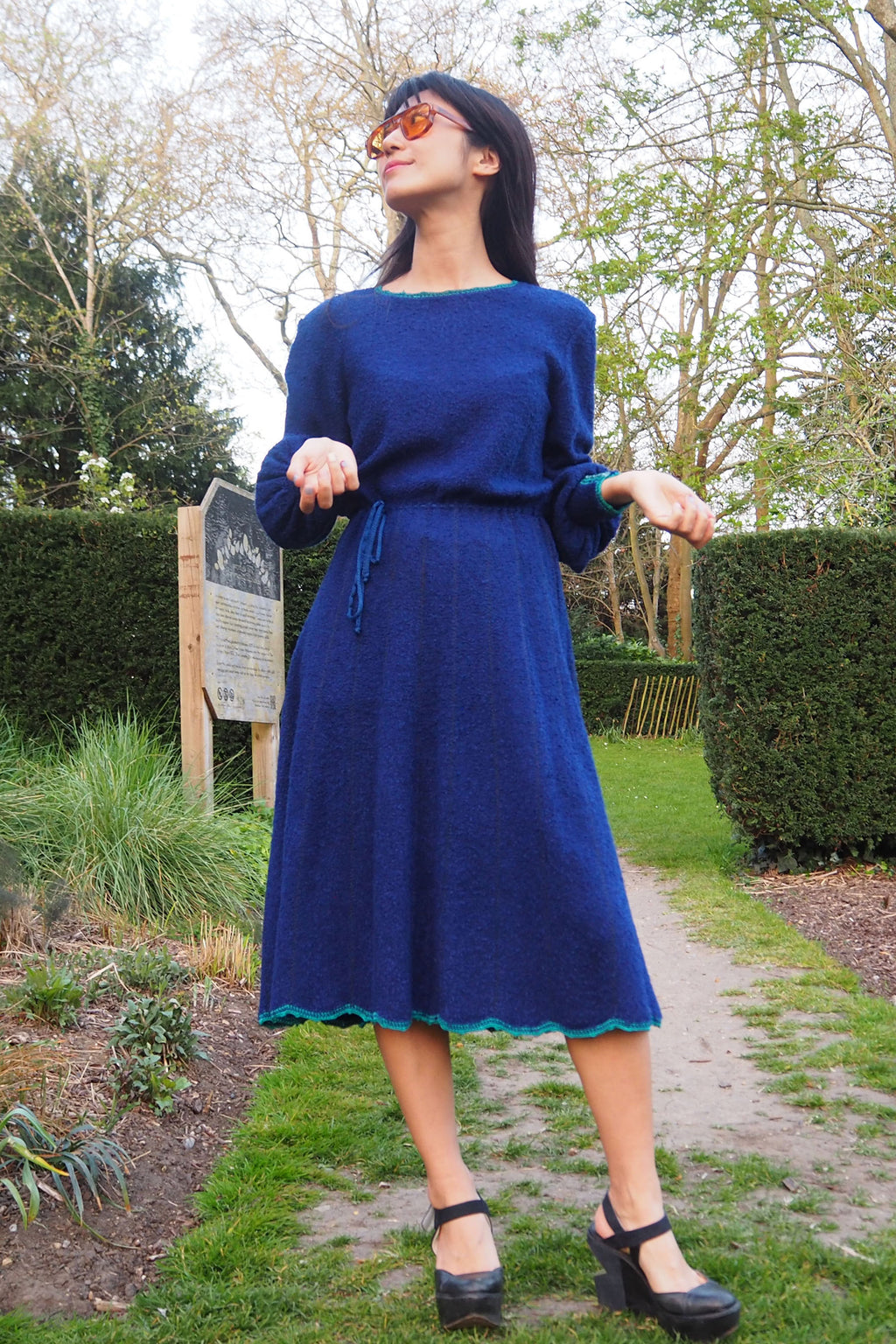 70's Mary Ruane london Knit Dress Blue