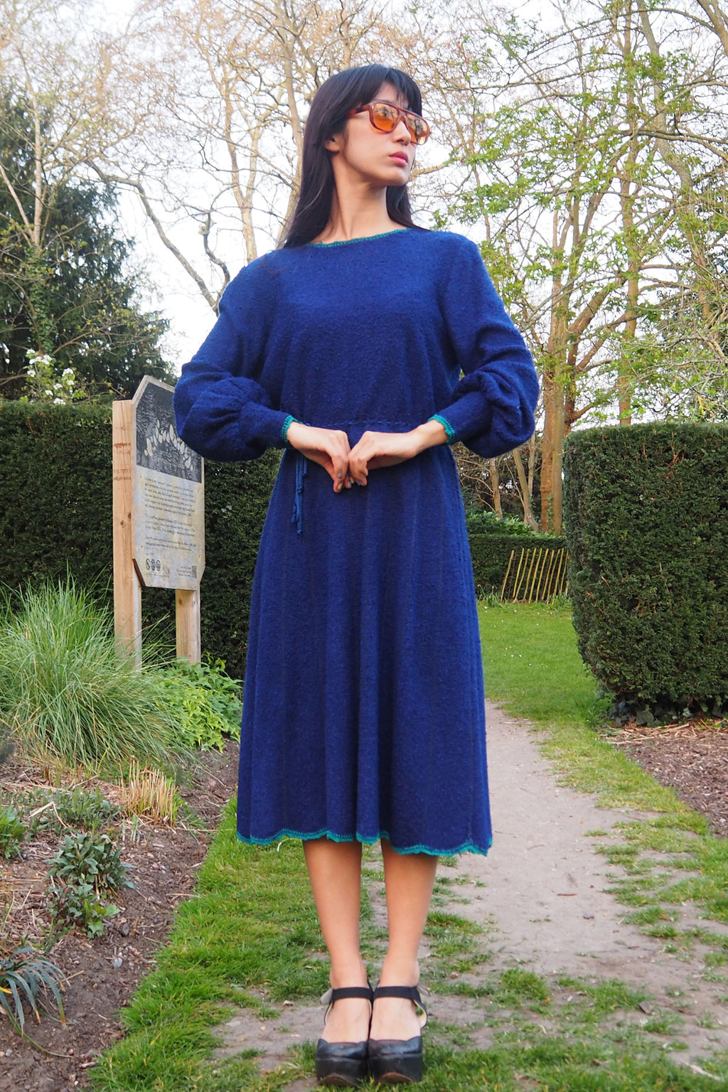 70's Mary Ruane london Knit Dress Blue