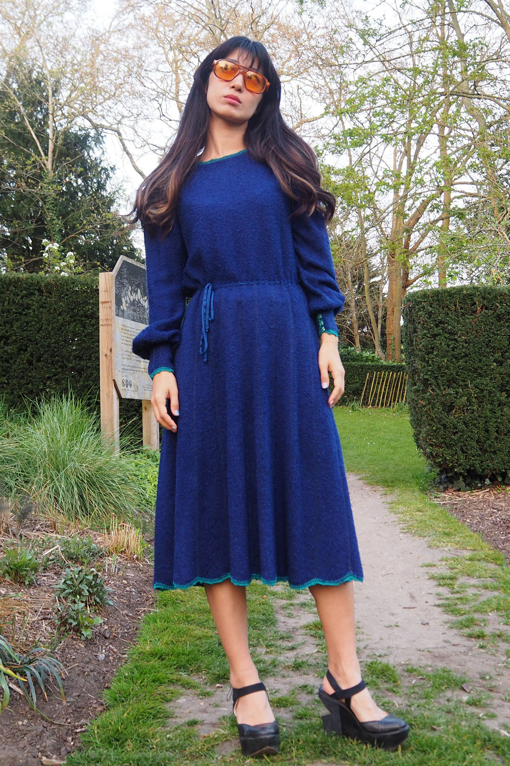 70's Mary Ruane london Knit Dress Blue