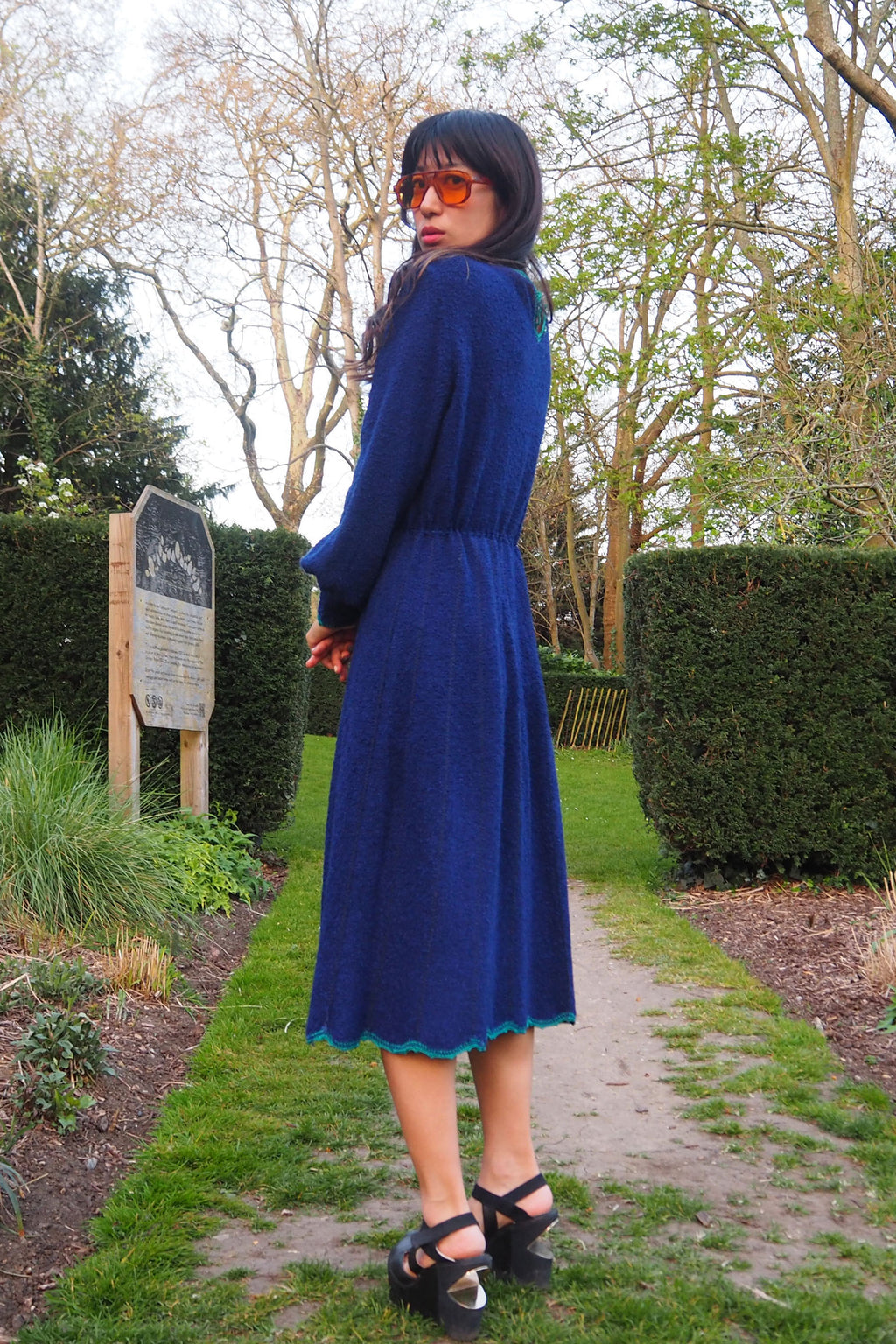 70's Mary Ruane london Knit Dress Blue