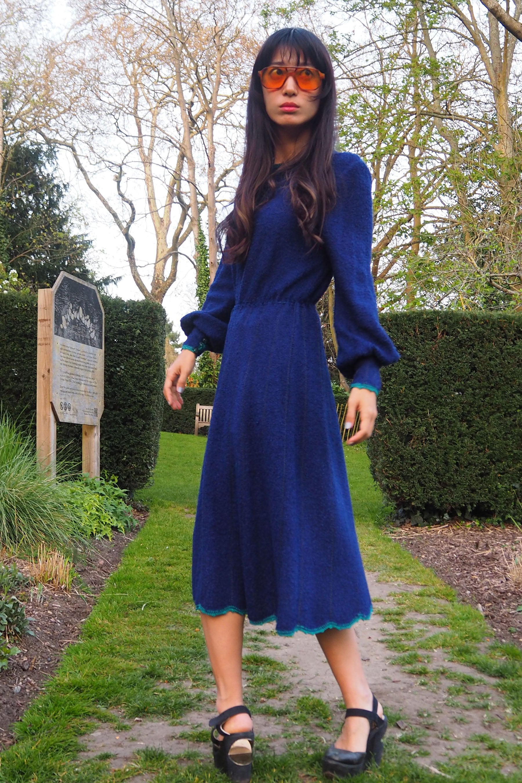 70's Mary Ruane london Knit Dress Blue