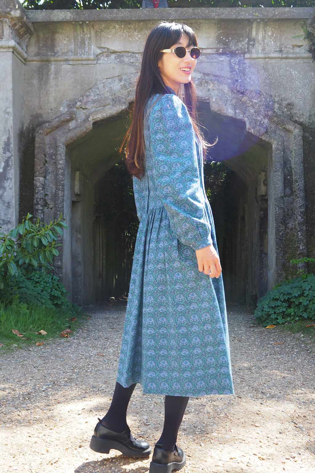 70's Marion Donaldson Liberty Print Prairie Dress Blue