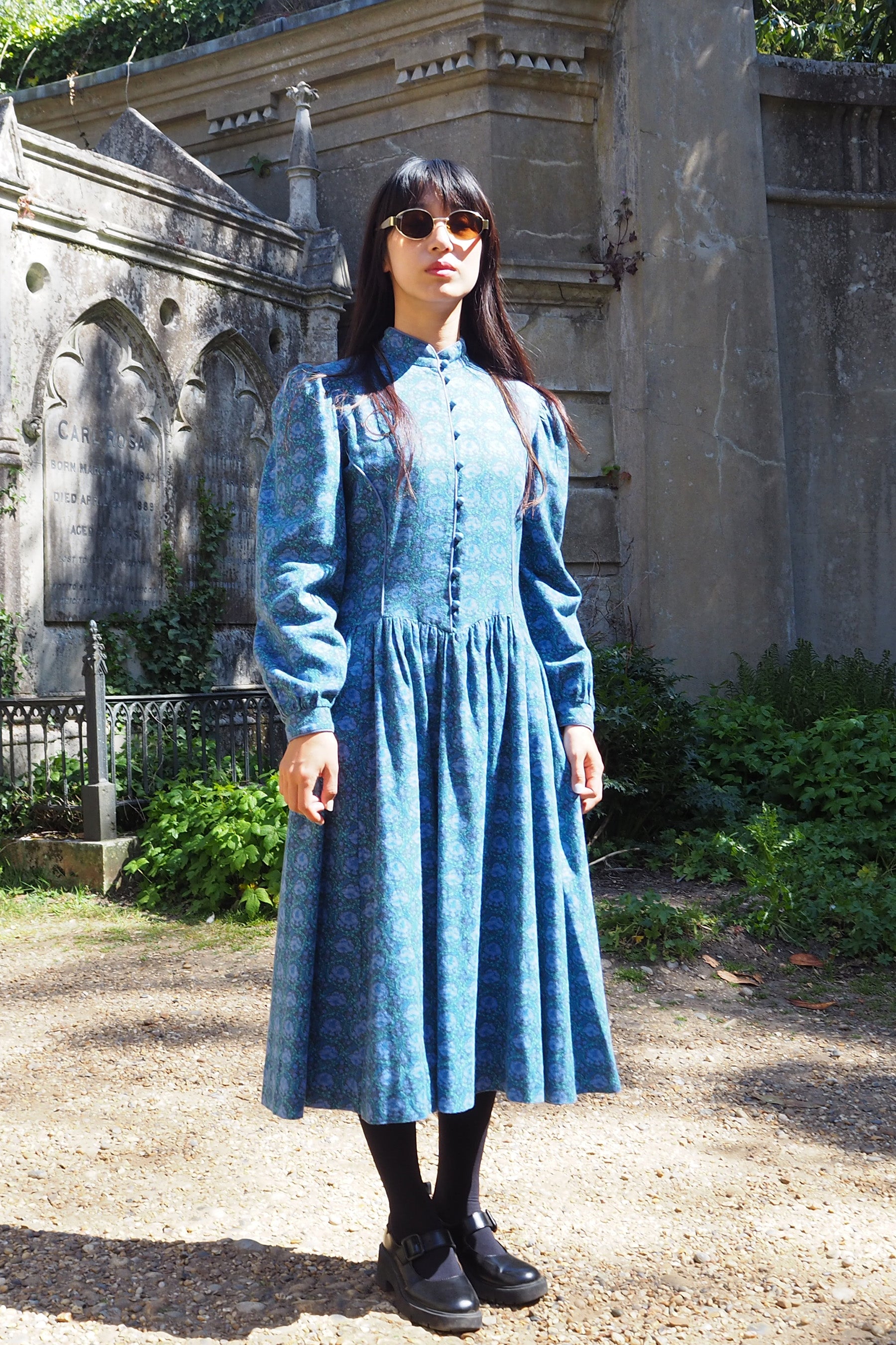 70's Marion Donaldson Liberty Print Prairie Dress Blue