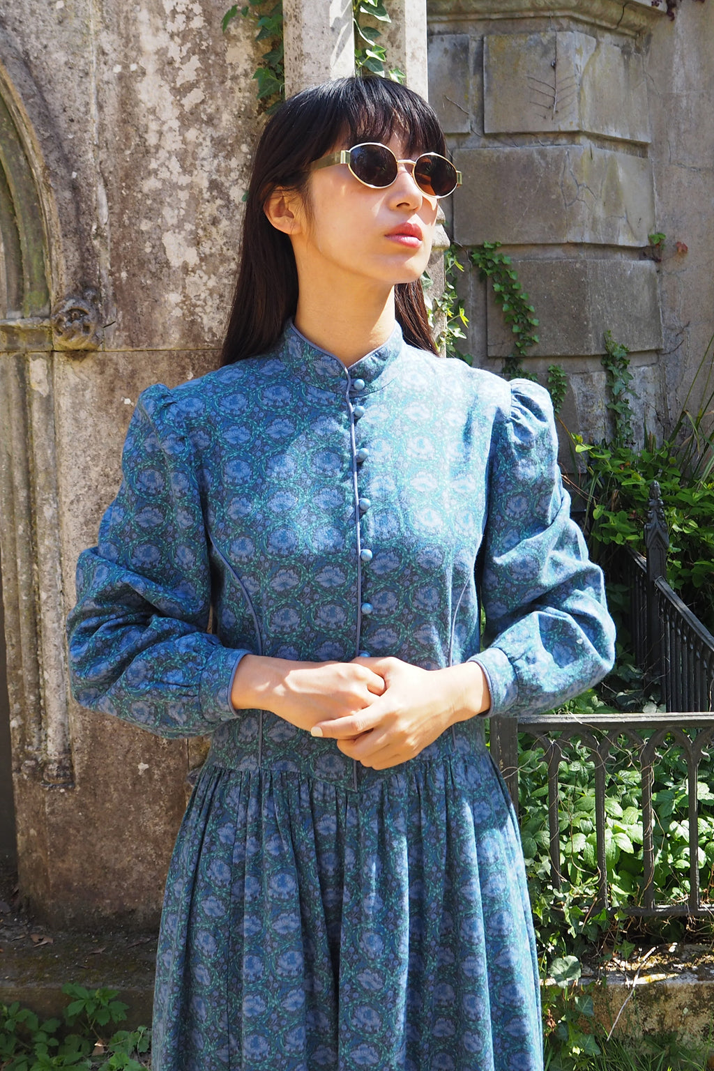 70's Marion Donaldson Liberty Print Prairie Dress Blue
