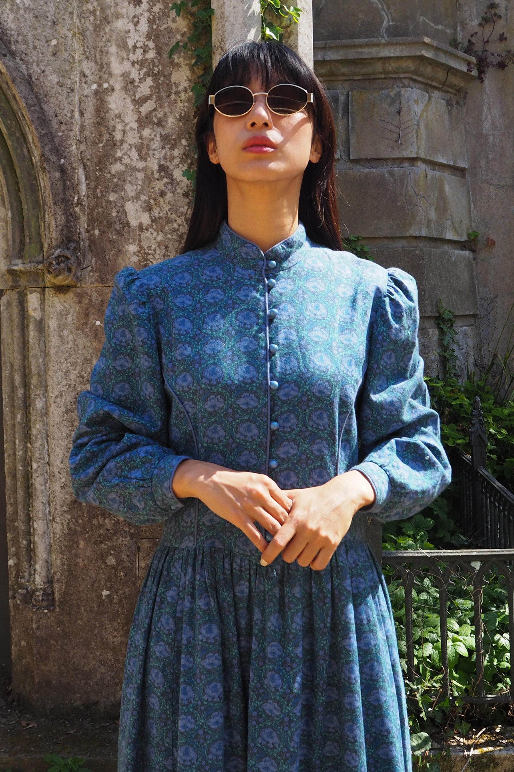 70's Marion Donaldson Liberty Print Prairie Dress Blue