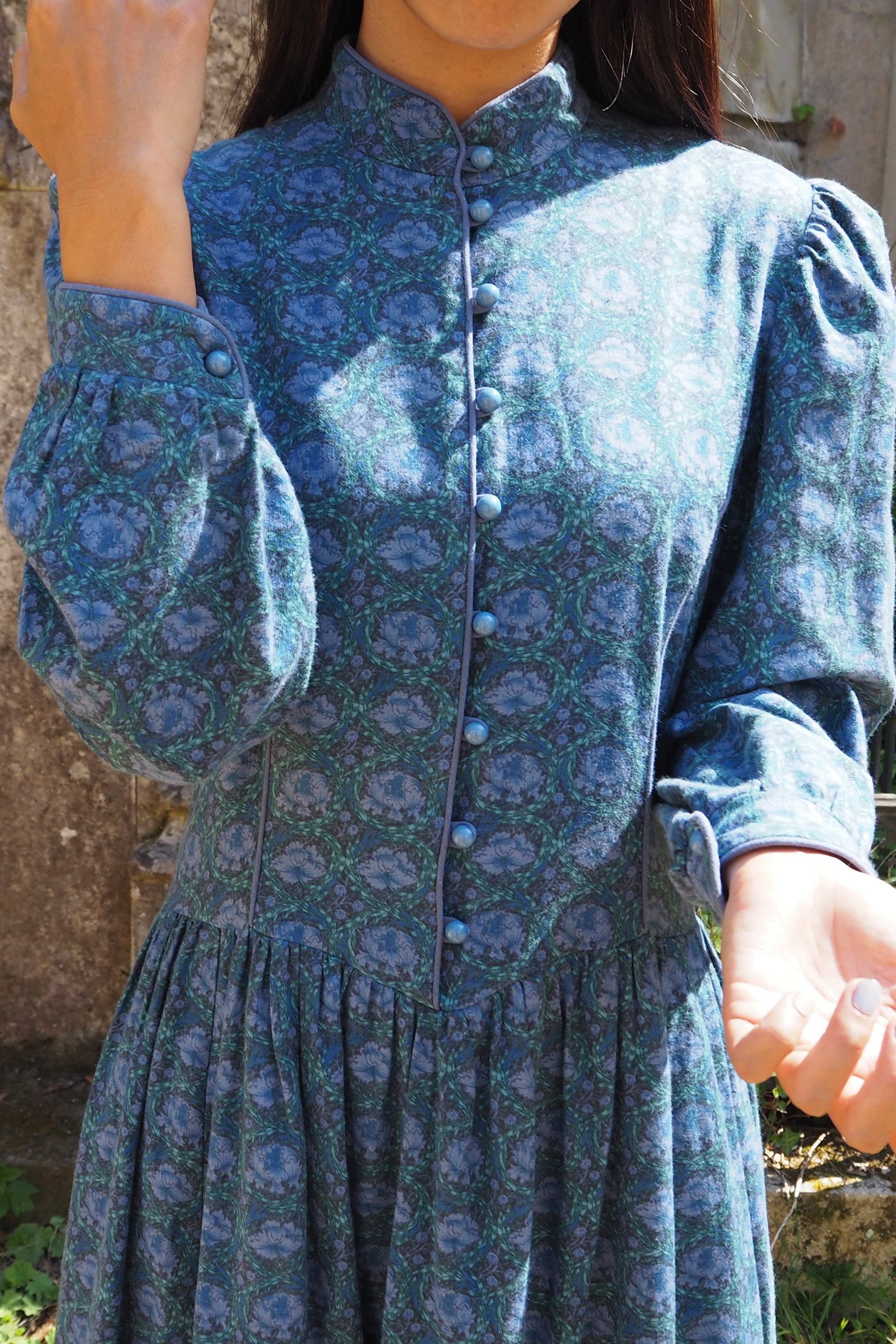 70's Marion Donaldson Liberty Print Prairie Dress Blue