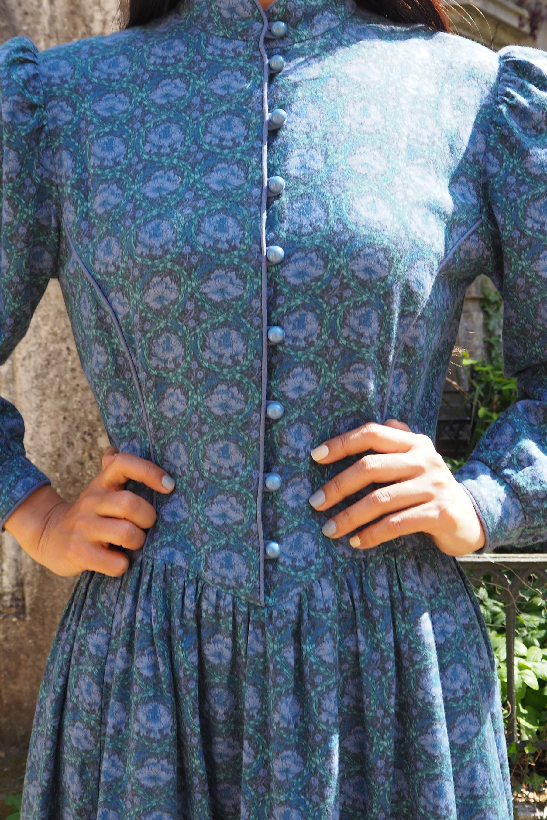 70's Marion Donaldson Liberty Print Prairie Dress Blue