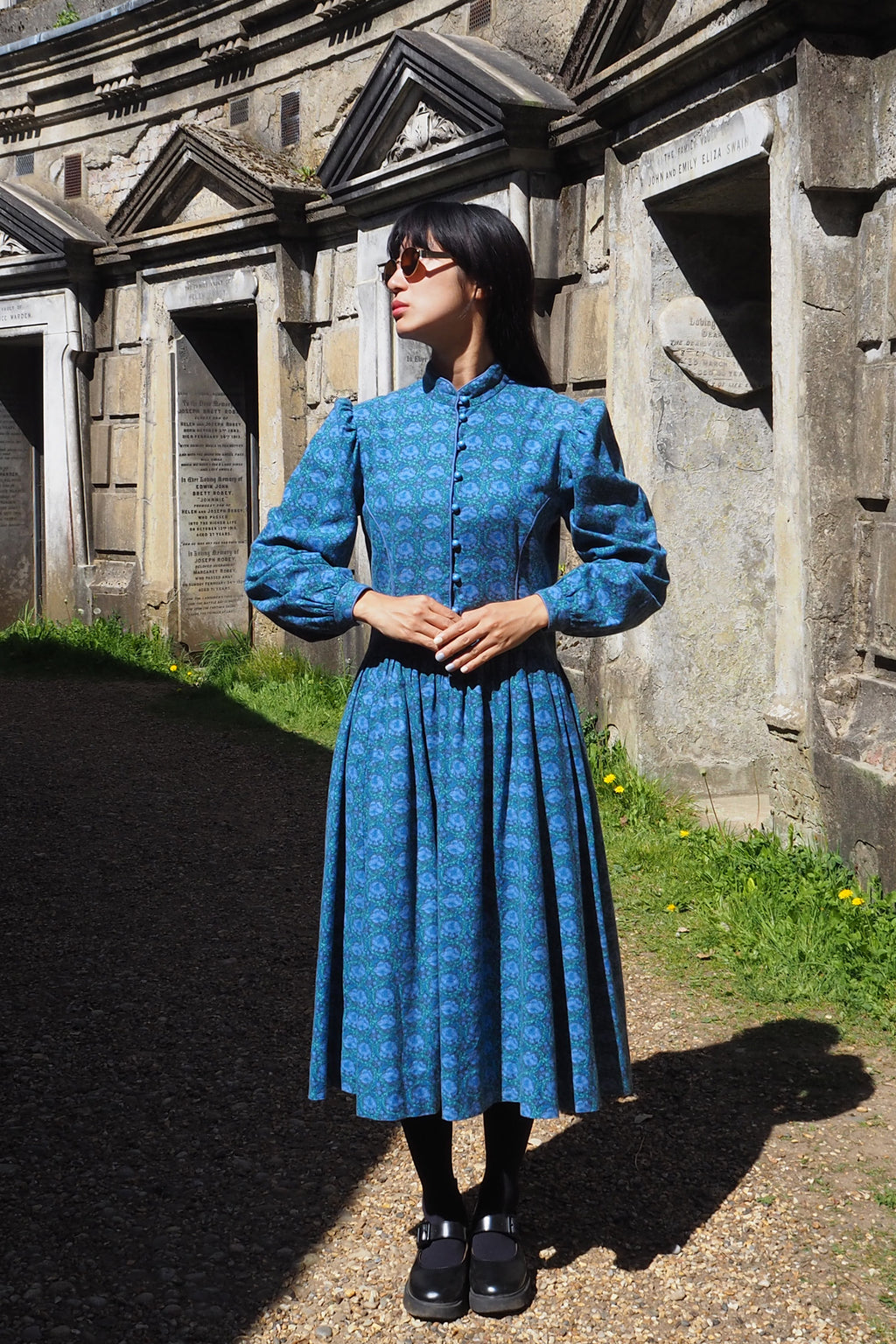 70's Marion Donaldson Liberty Print Prairie Dress Blue